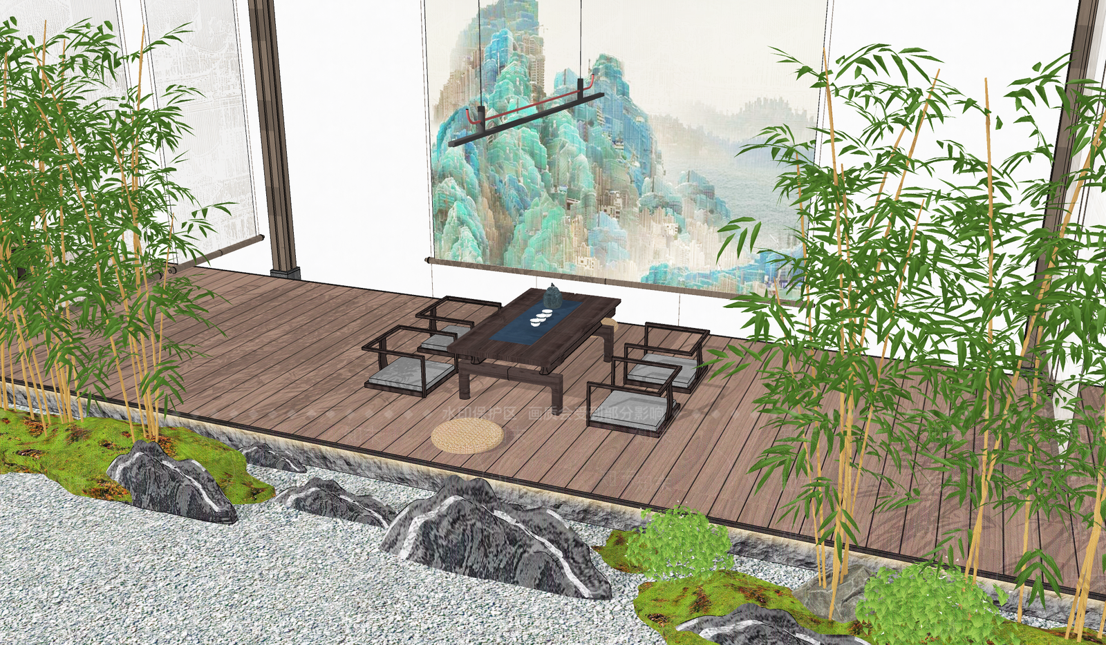 现代新中式茶室SU模型下载【ID:1204639190】