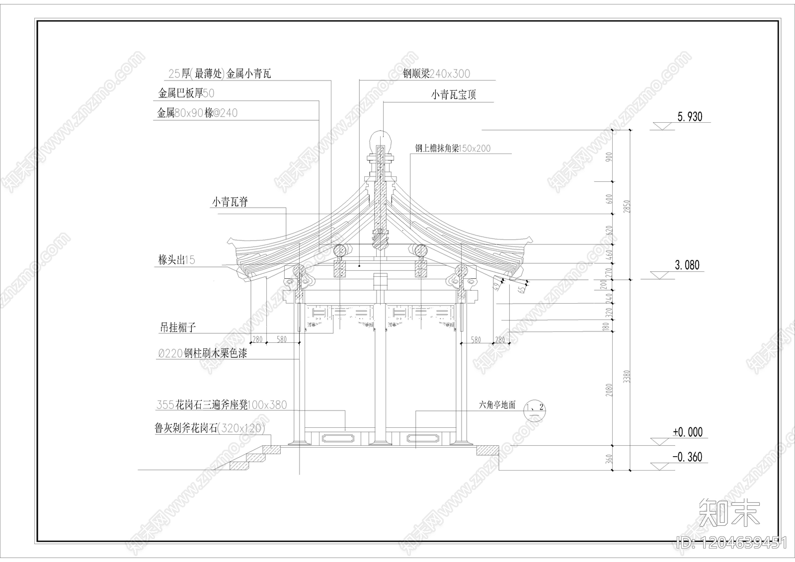 中式亭子cad施工图下载【ID:1204639451】