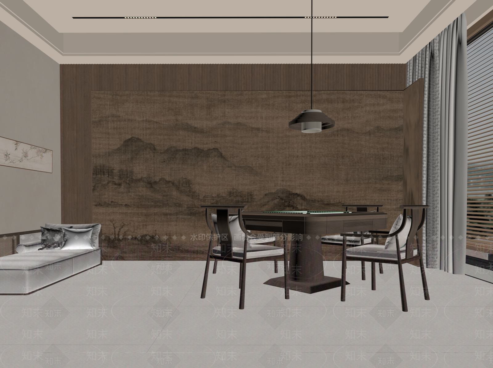 新中式棋牌室SU模型下载【ID:1204640658】