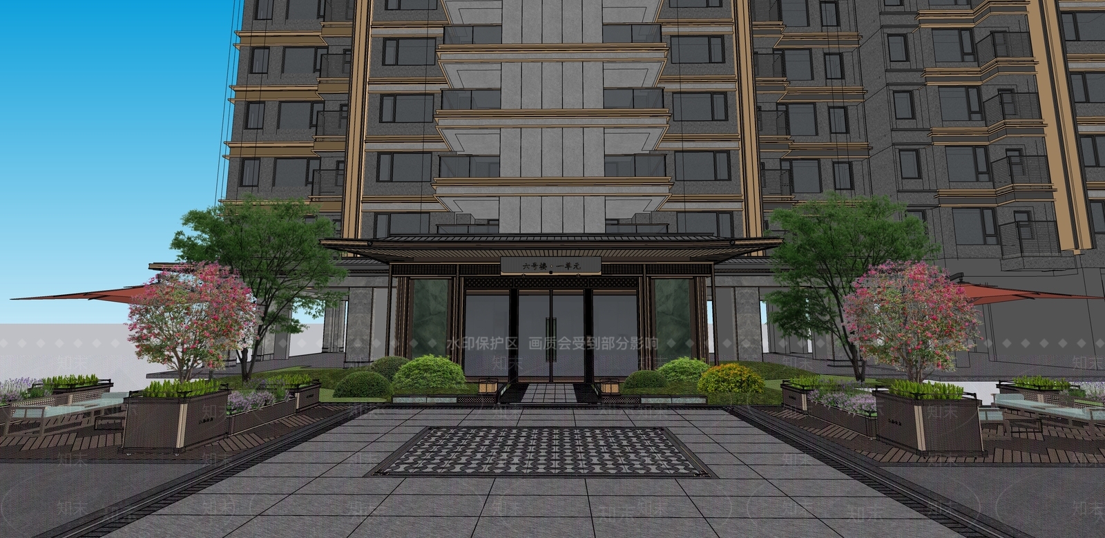 新中式轻奢高层住宅SU模型下载【ID:1204642442】