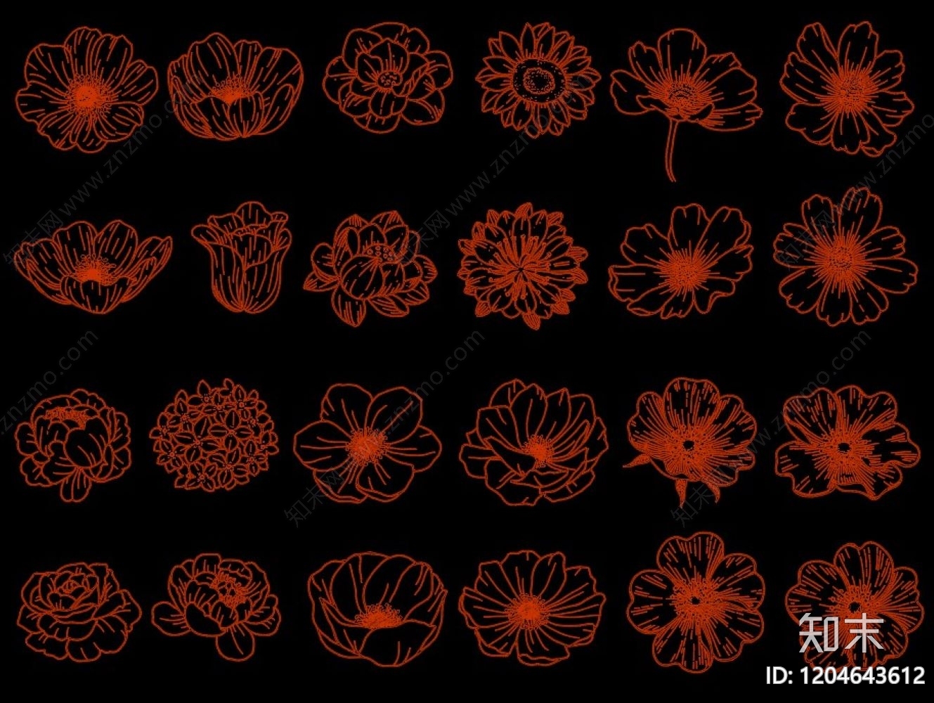 现代花cad施工图下载【ID:1204643612】