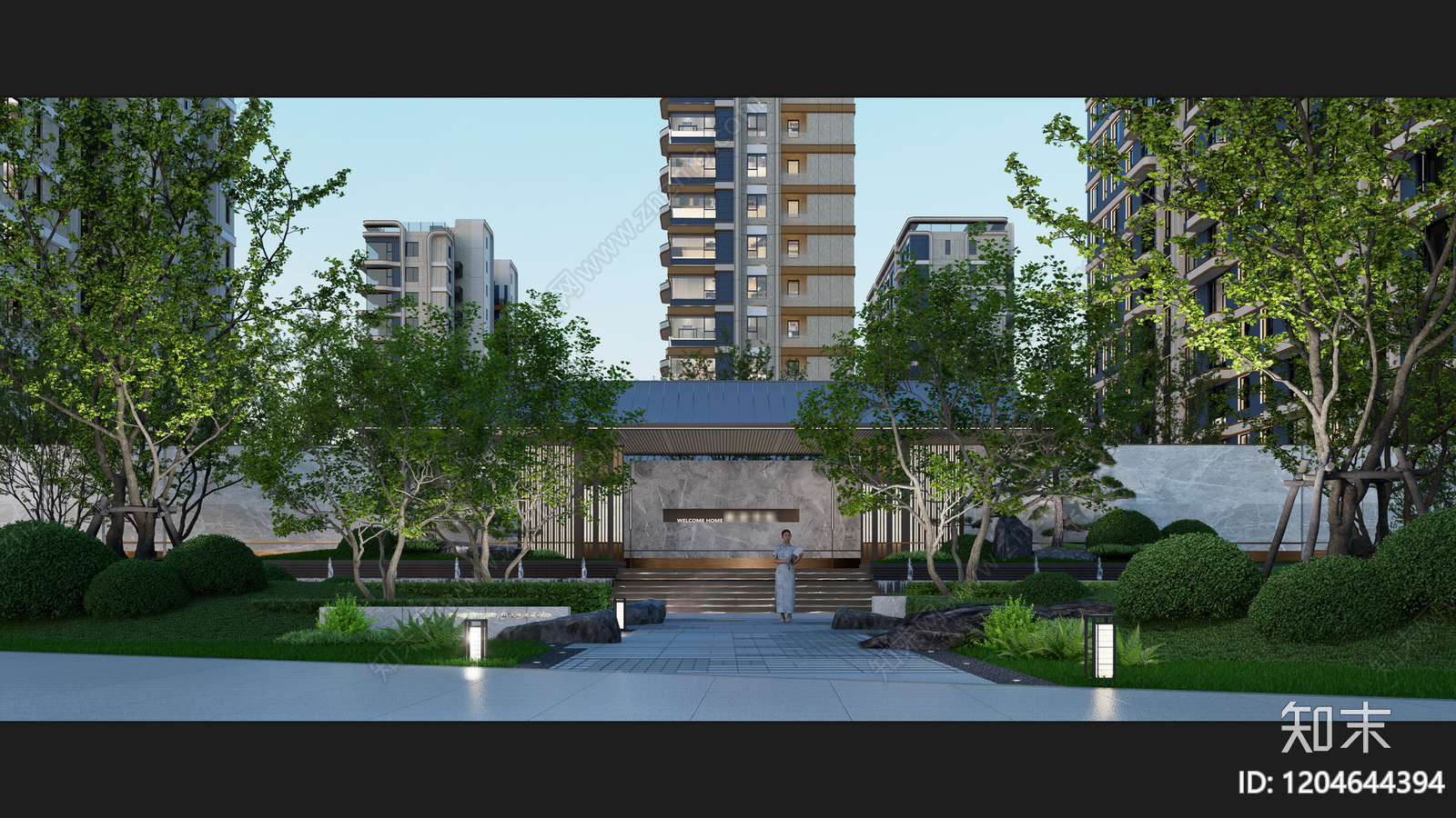 现代中式示范区景观下载【ID:1204644394】