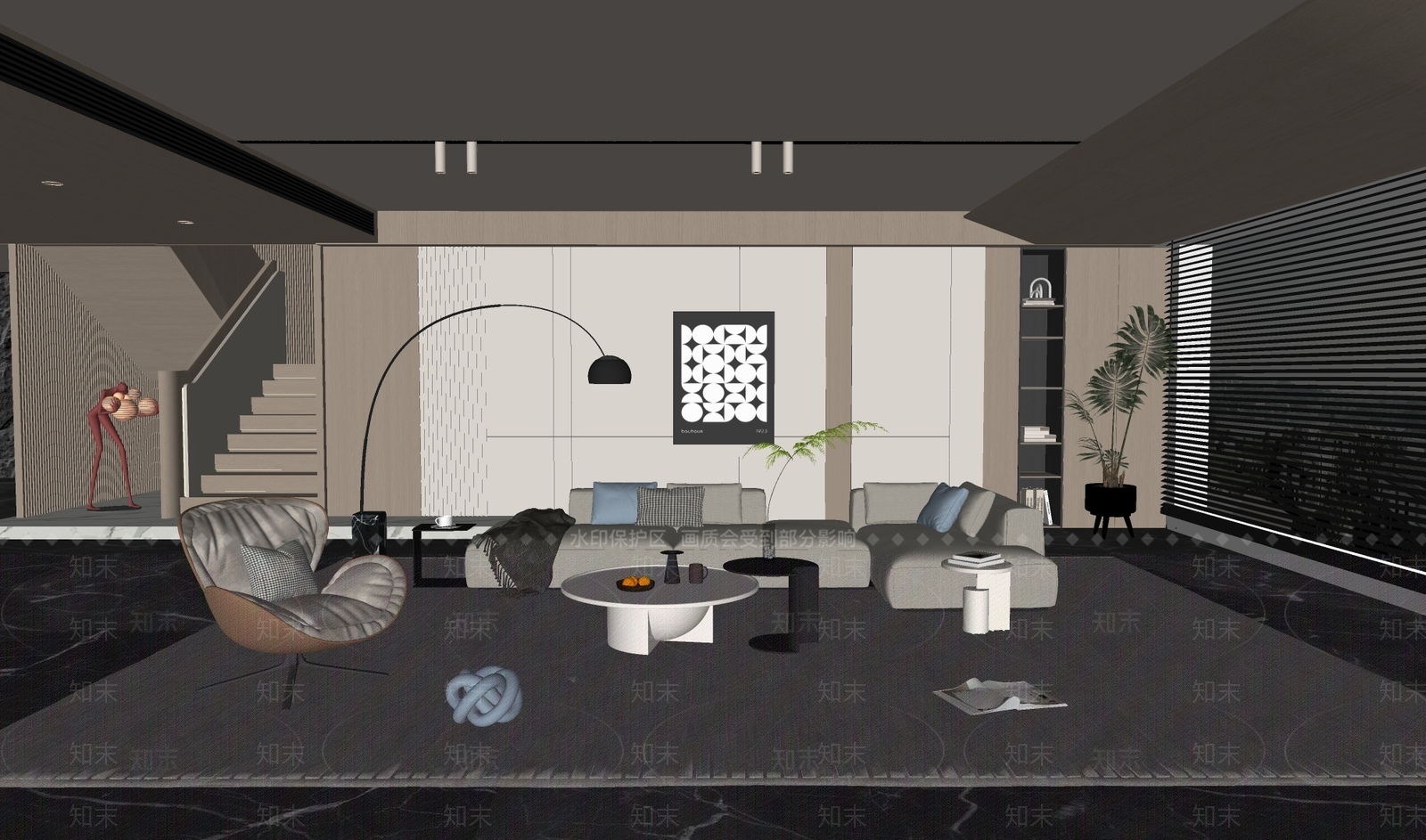 现代别墅客厅SU模型下载【ID:1204647368】