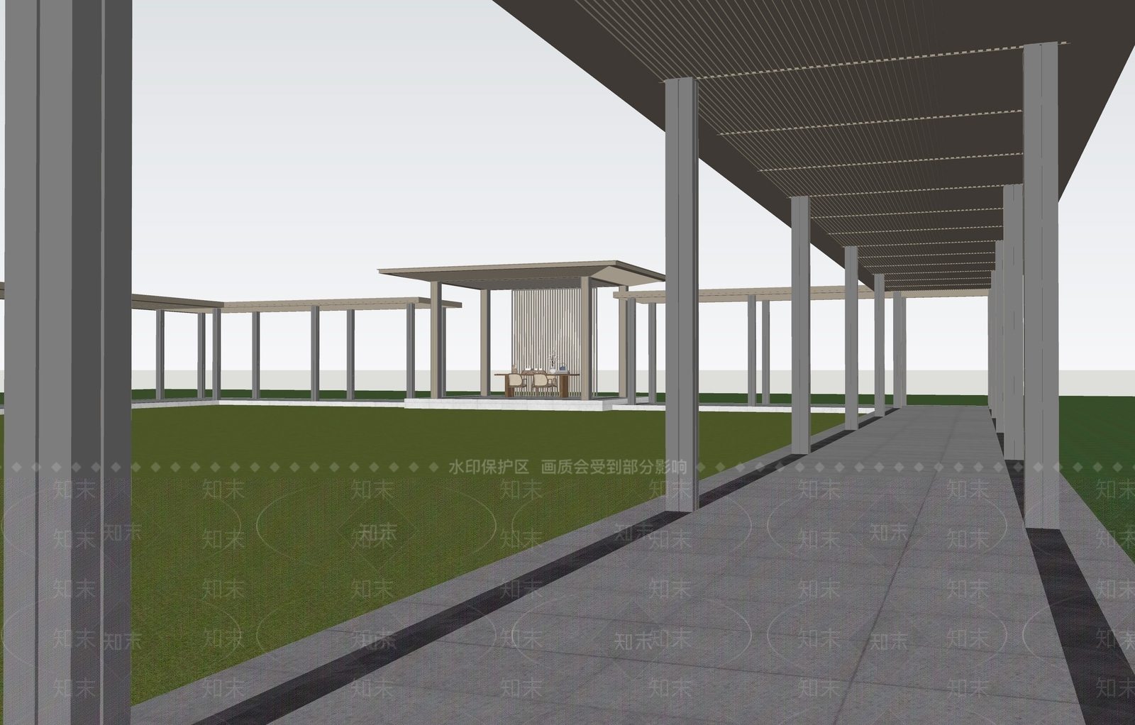 现代廊架SU模型下载【ID:1204648503】