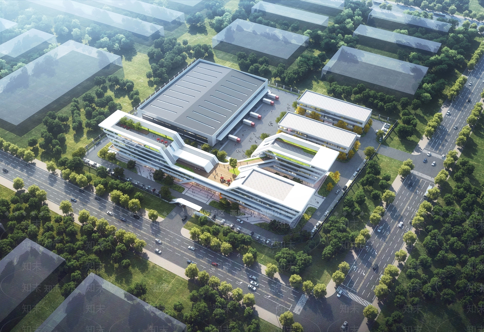 现代新中式产业园办公楼SU模型下载【ID:1204649822】