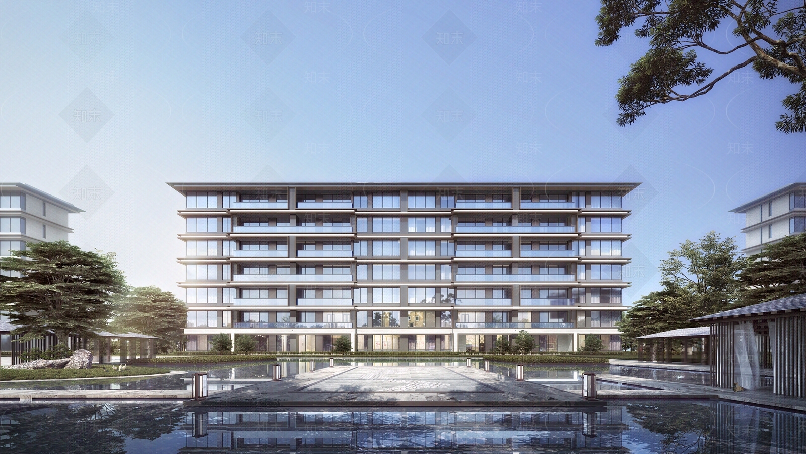 现代新中式建筑外立面贴图下载【ID:1204653055】