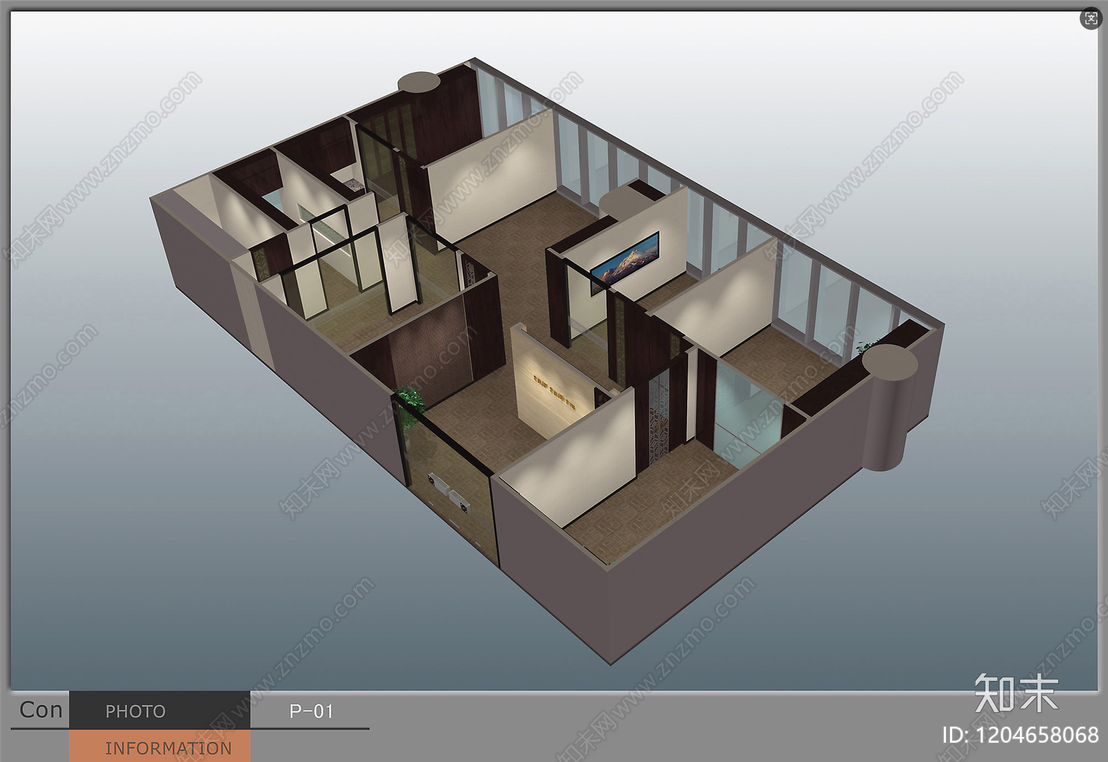 轻奢新中式整体办公空间cad施工图下载【ID:1204658068】