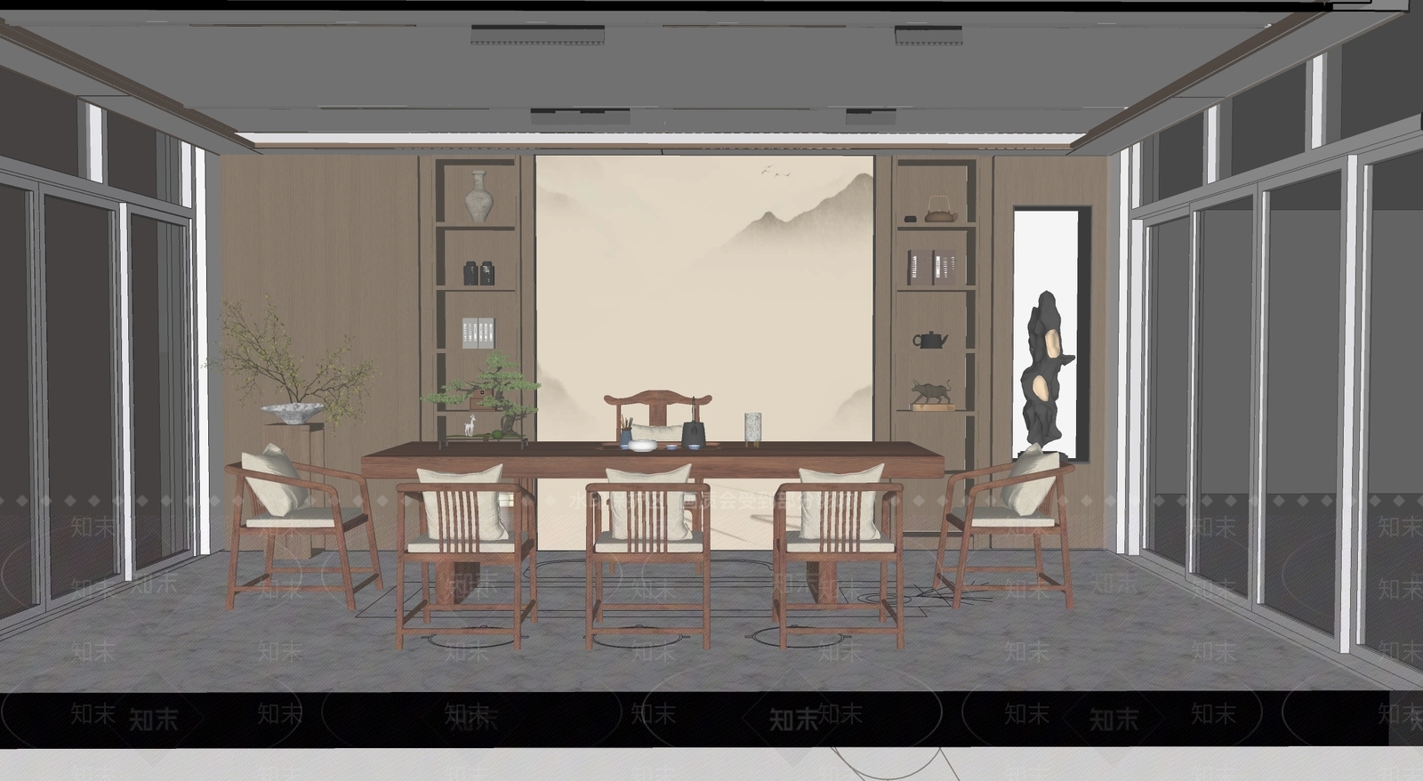 新中式茶室SU模型下载【ID:1204665920】