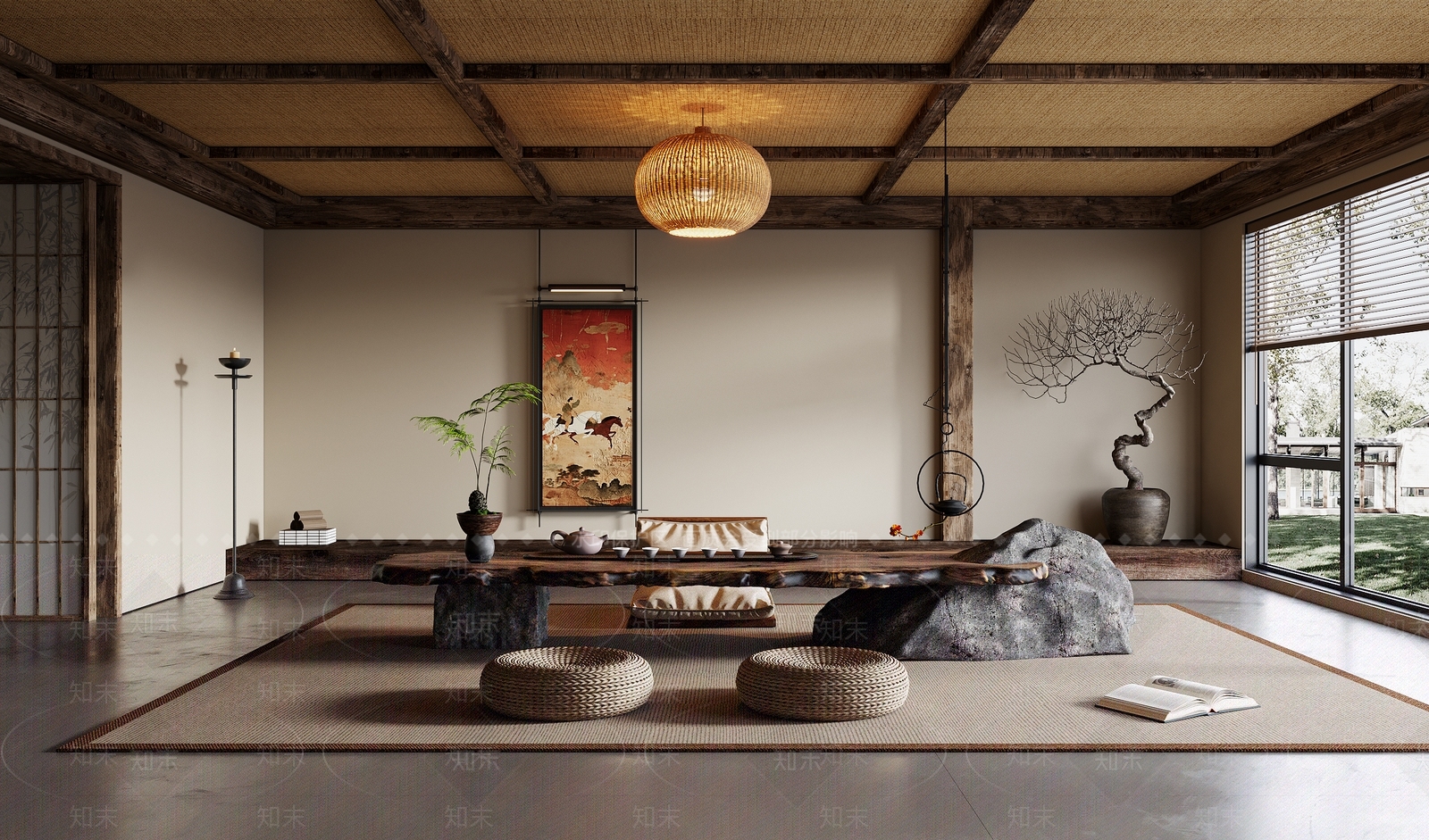 复古侘寂茶室SU模型下载【ID:1204666670】