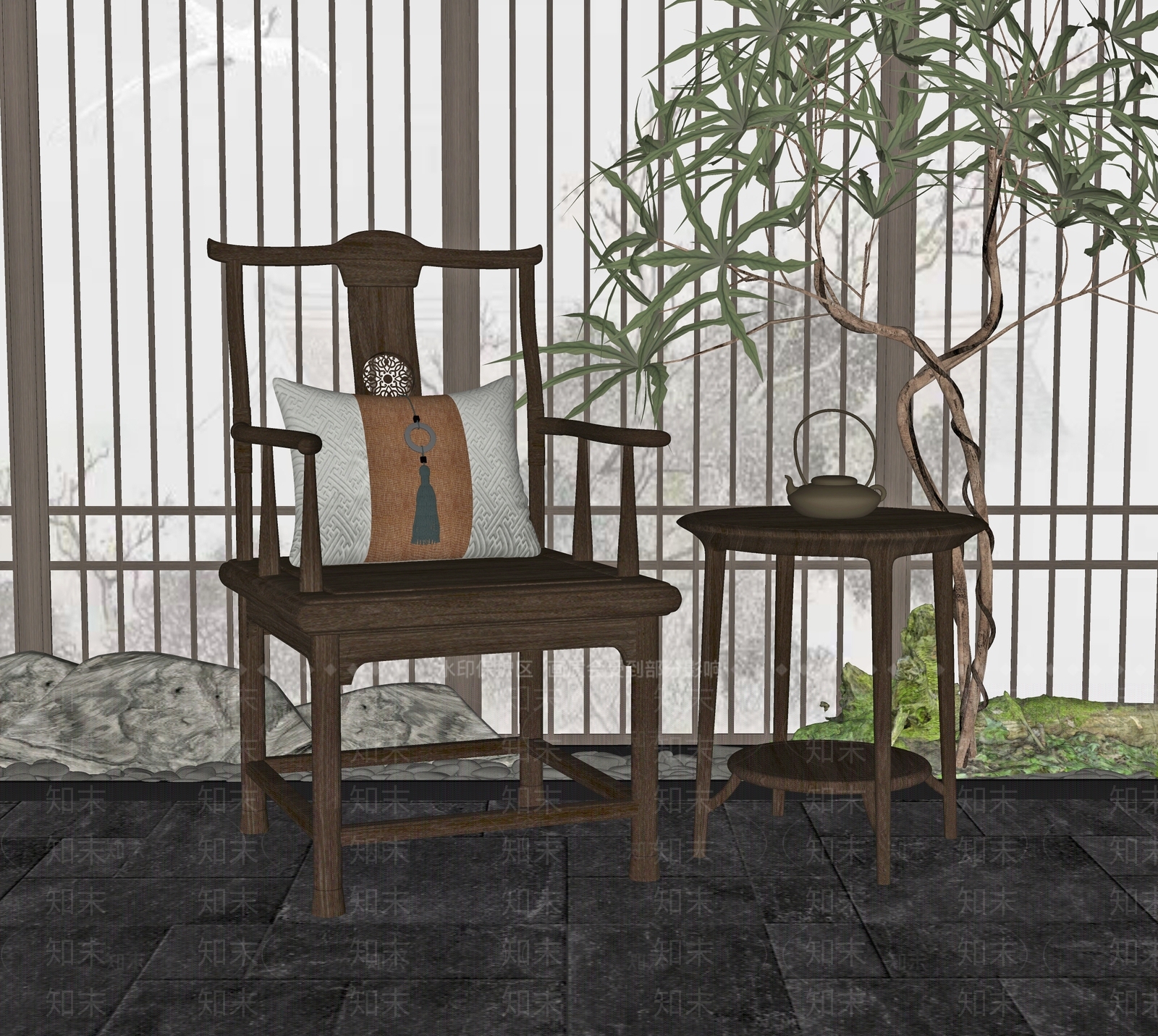 新中式书桌椅SU模型下载【ID:1204669192】