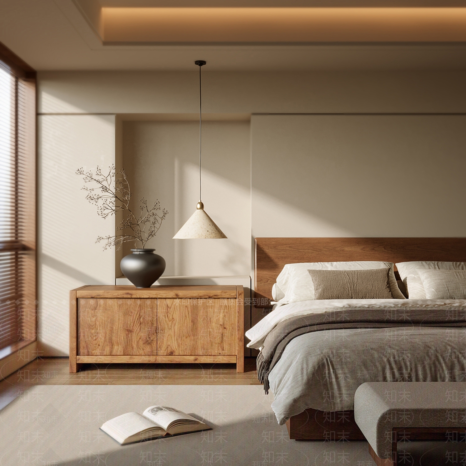 现代侘寂家居卧室3D模型下载【ID:1204669357】