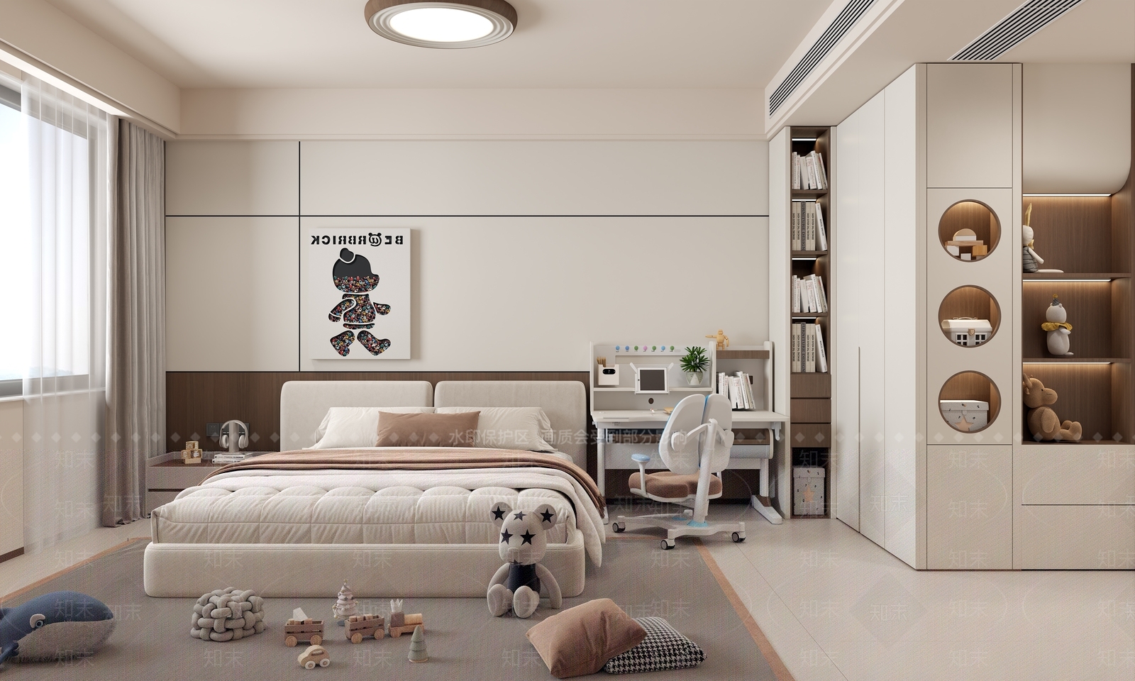 米色软包双人床双人床3D模型下载【ID:1227478771】