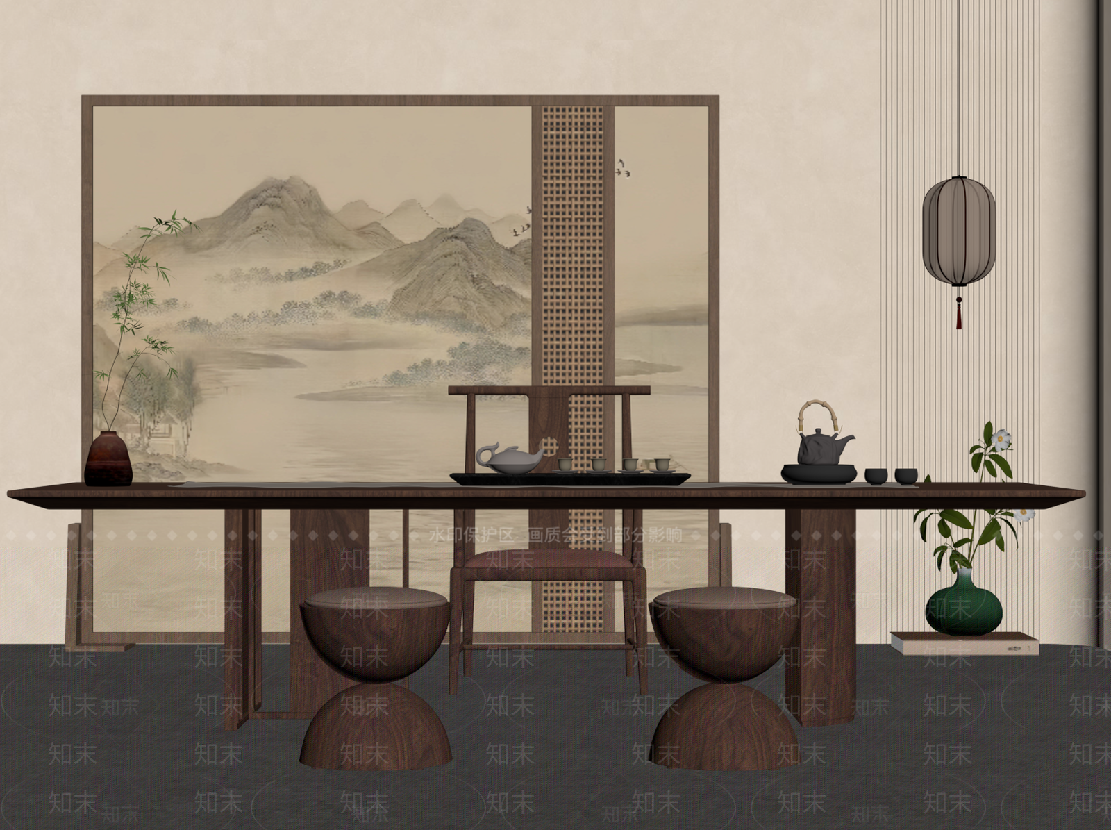 新中式茶室SU模型下载【ID:1204681945】