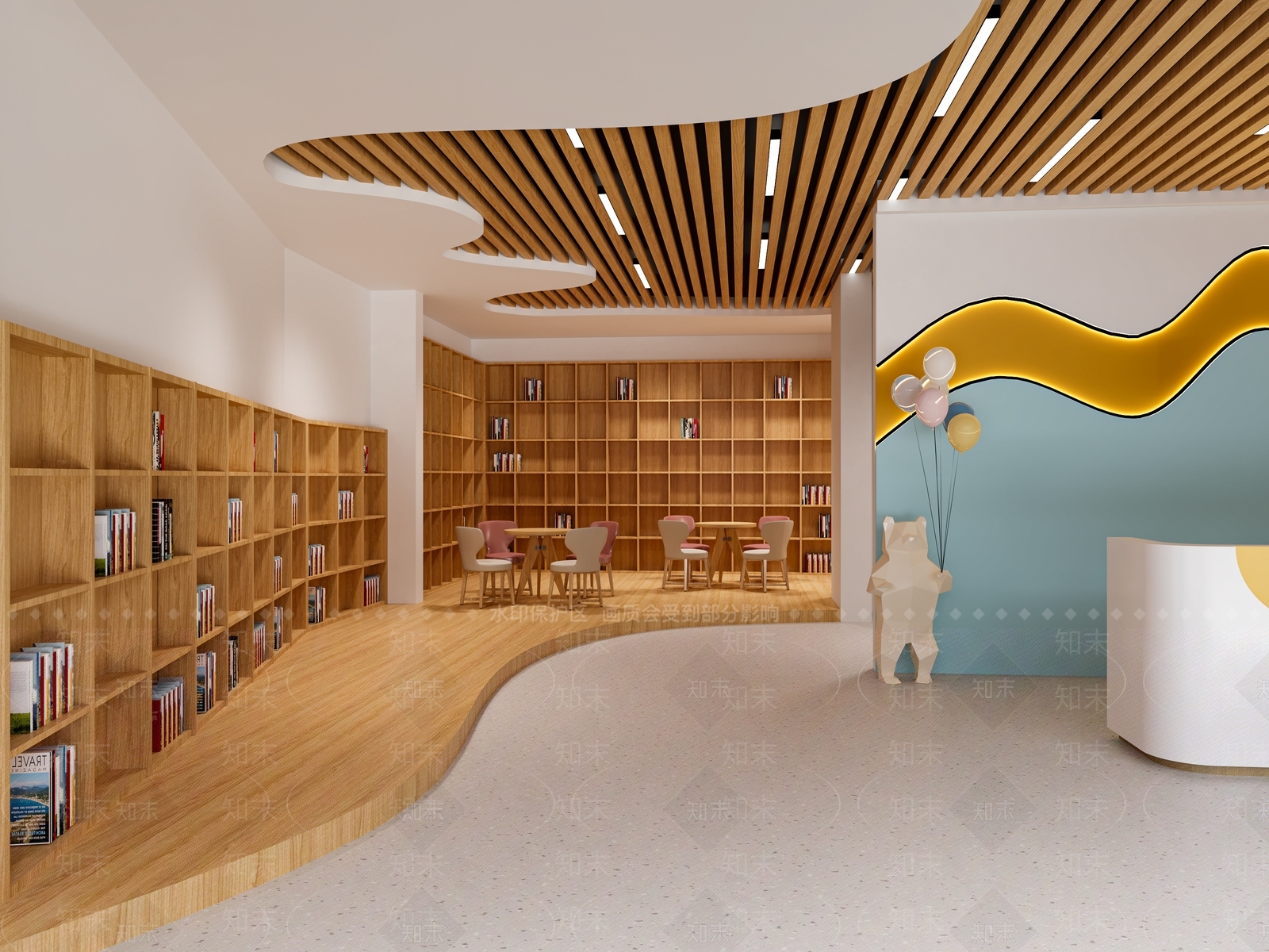 现代奶油图书馆3D模型下载【ID:1204687011】
