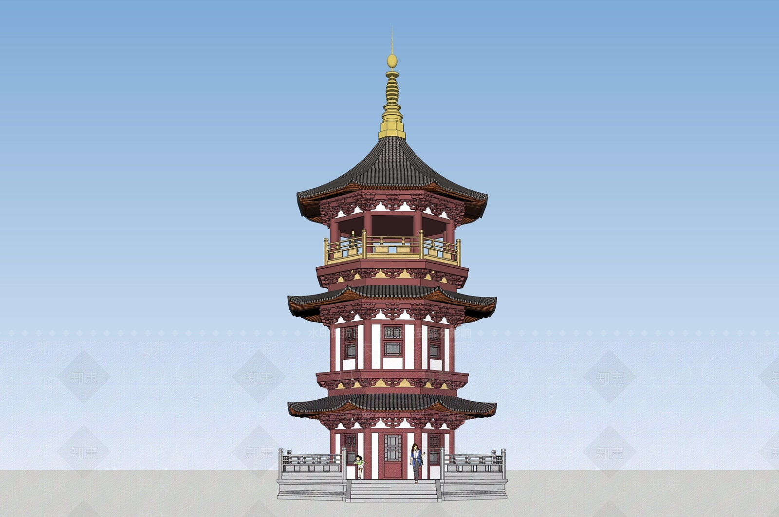 禅意中古古建筑SU模型下载【ID:1204689493】