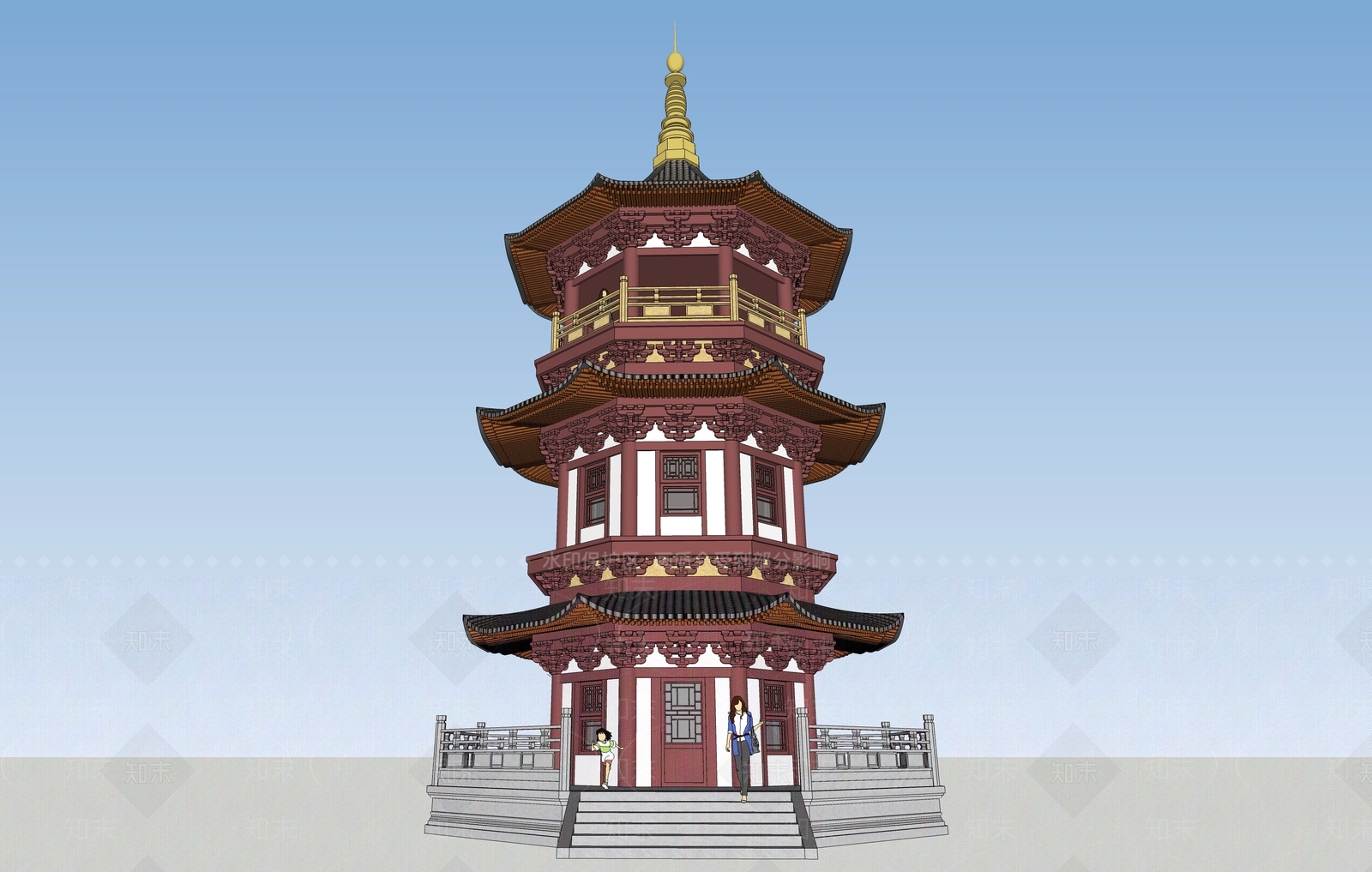 禅意中古古建筑SU模型下载【ID:1204689493】
