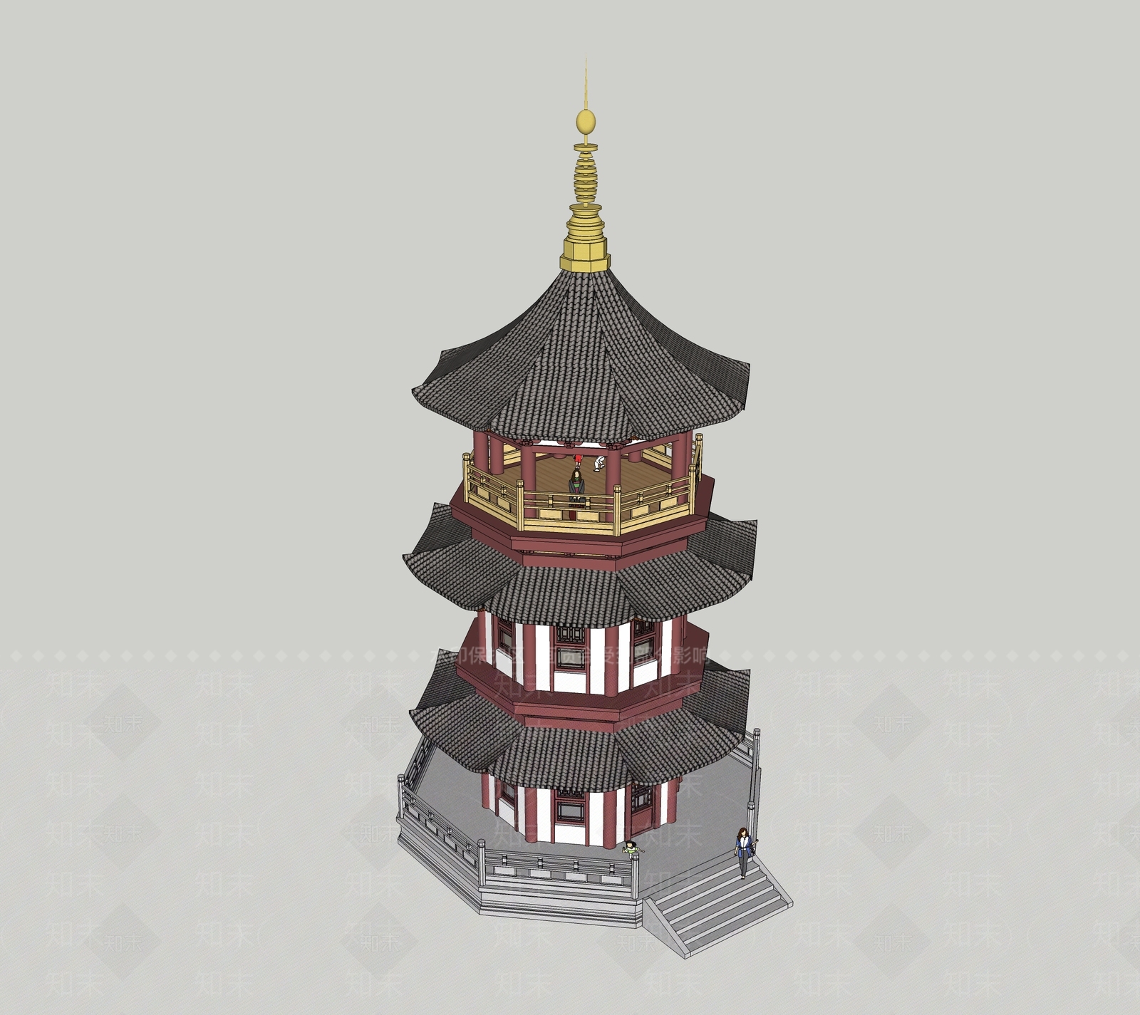 禅意中古古建筑SU模型下载【ID:1204689493】