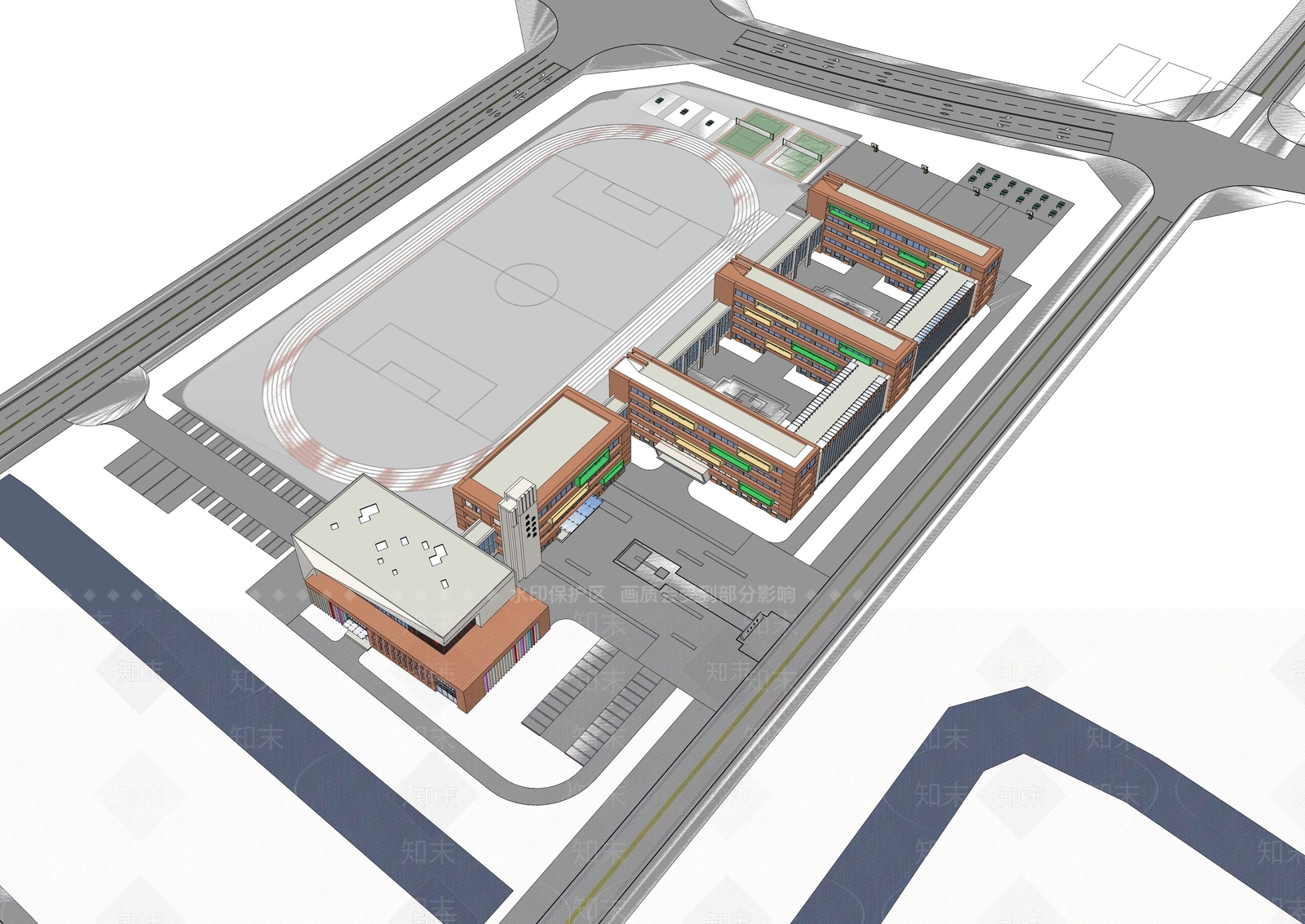 现代新中式学校建筑SU模型下载【ID:1204689748】