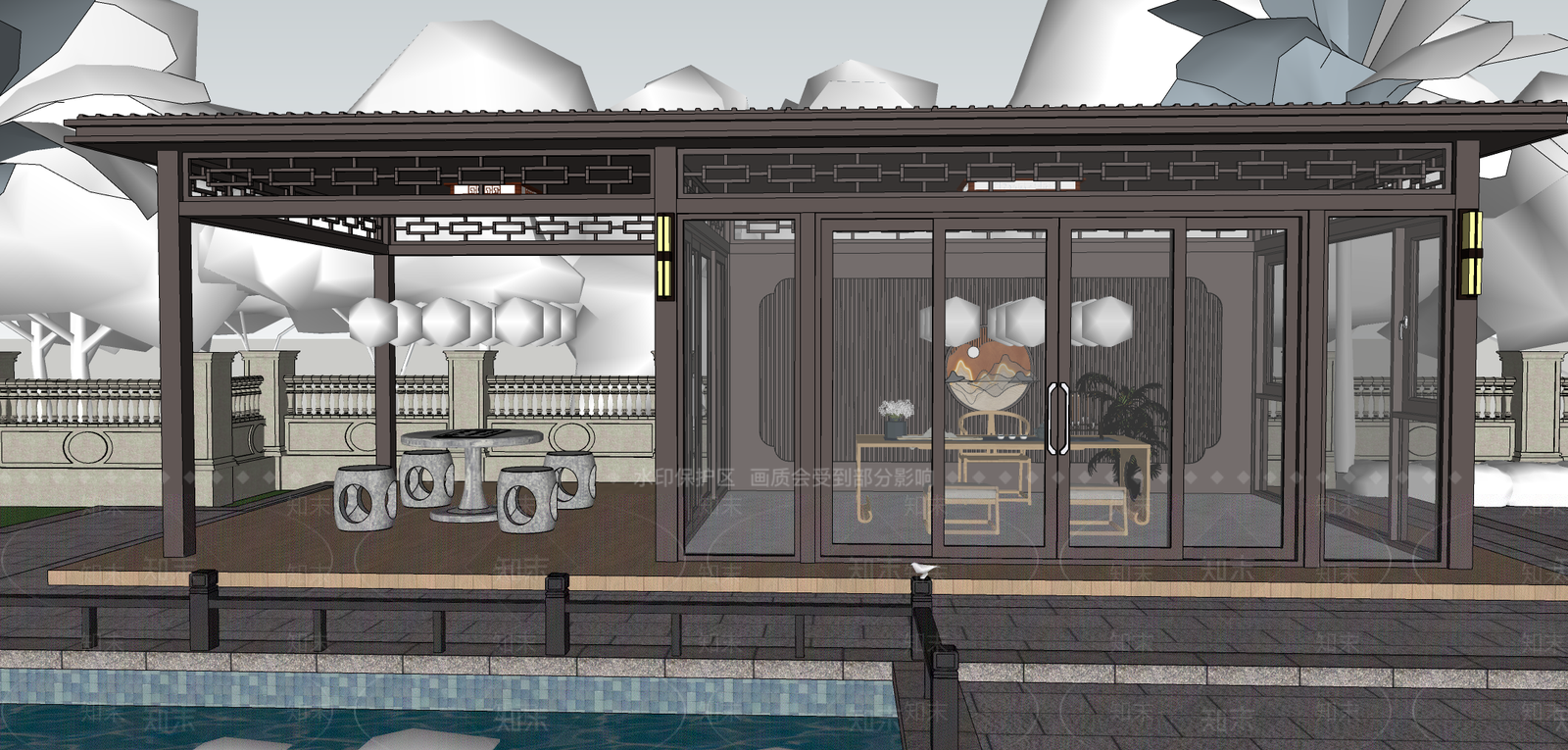 现代新中式亭子SU模型下载【ID:1204689865】