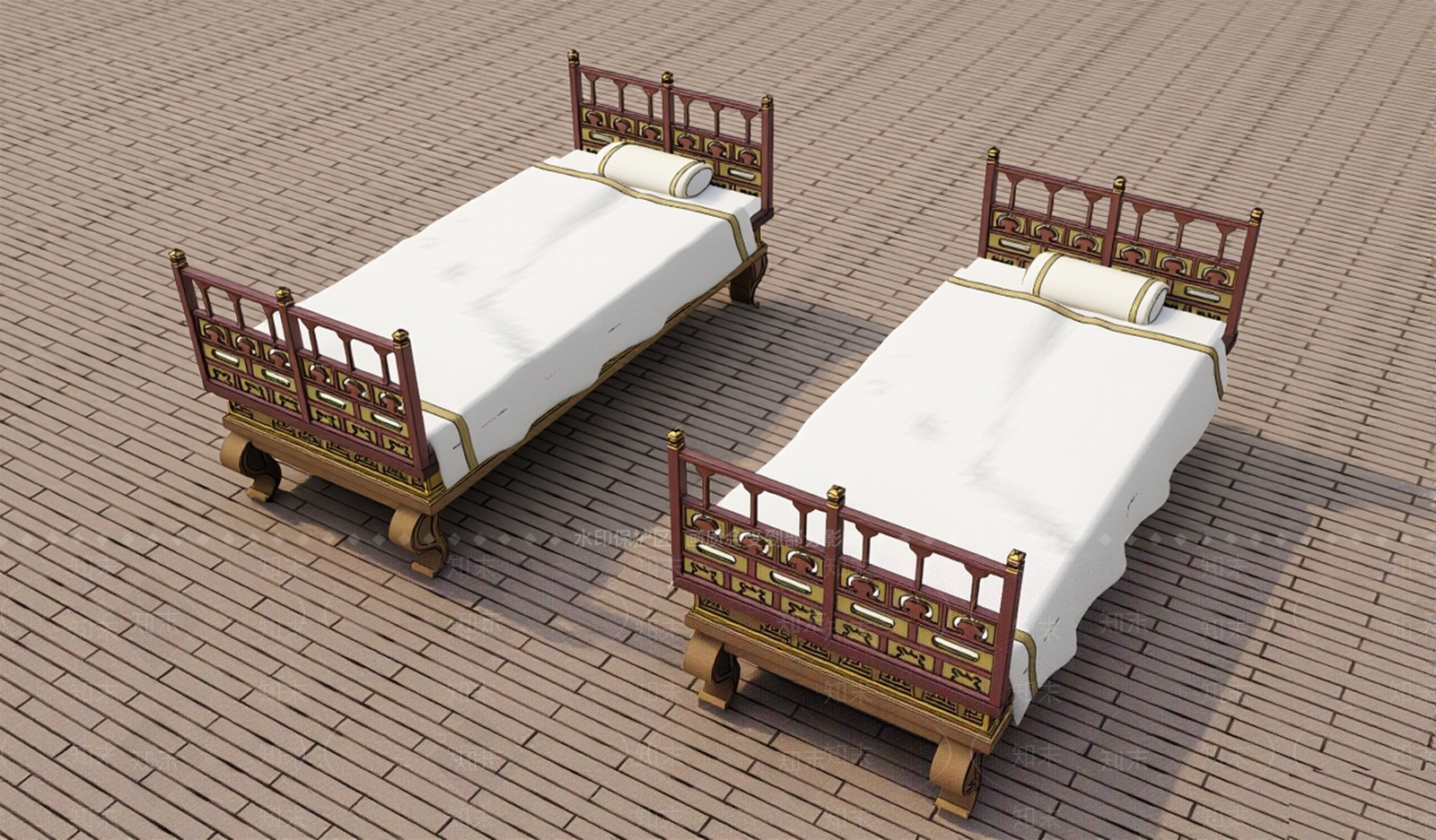 中式单人床SU模型下载【ID:1204691358】