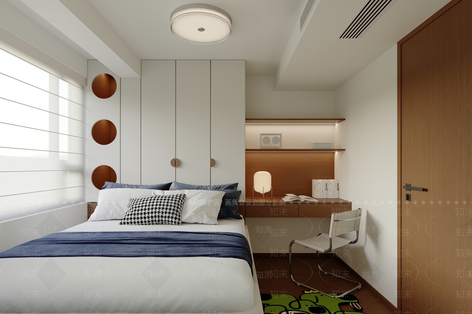 现代奶油榻榻米卧室3D模型下载【ID:1204692687】