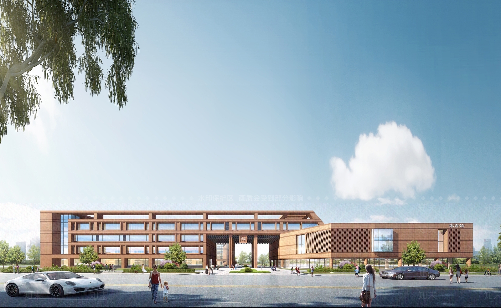 现代新中式学校建筑SU模型下载【ID:1204693389】