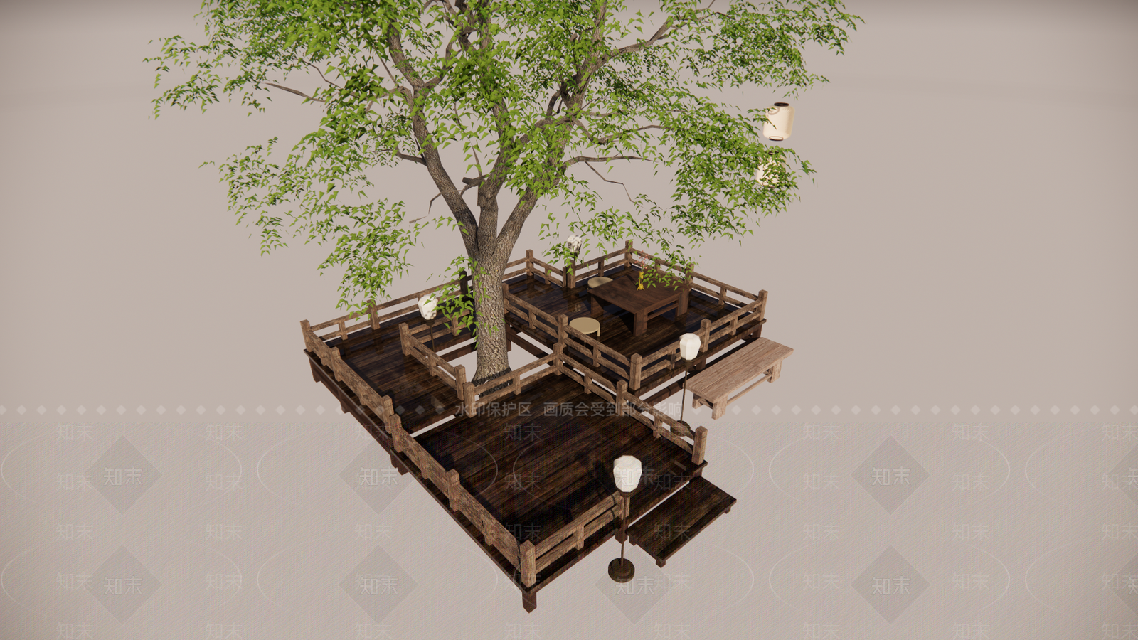 中式中古台阶景观SU模型下载【ID:1204725303】