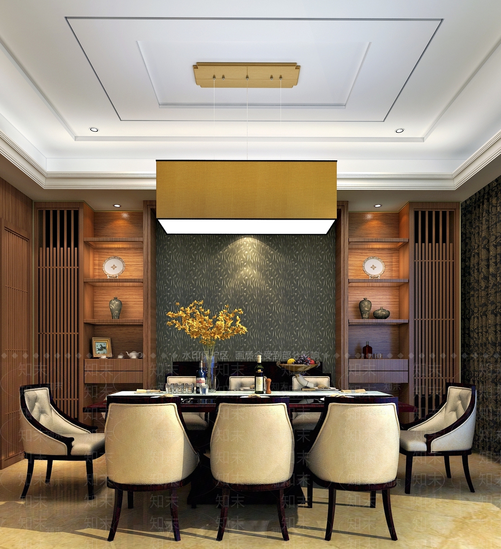 新中式日式家居餐厅3D模型下载【ID:1204693736】