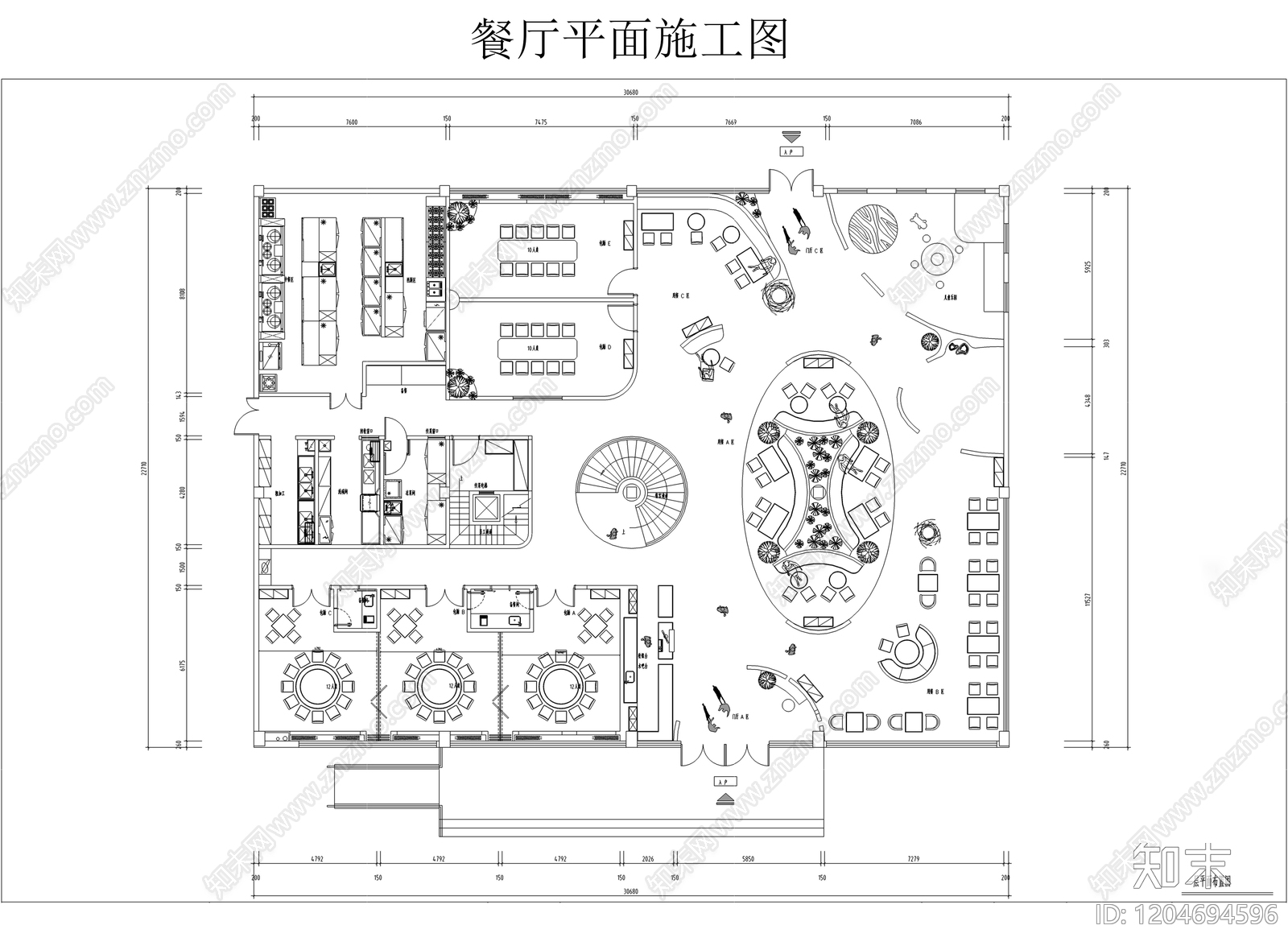 现代中餐厅施工图下载【ID:1204694596】