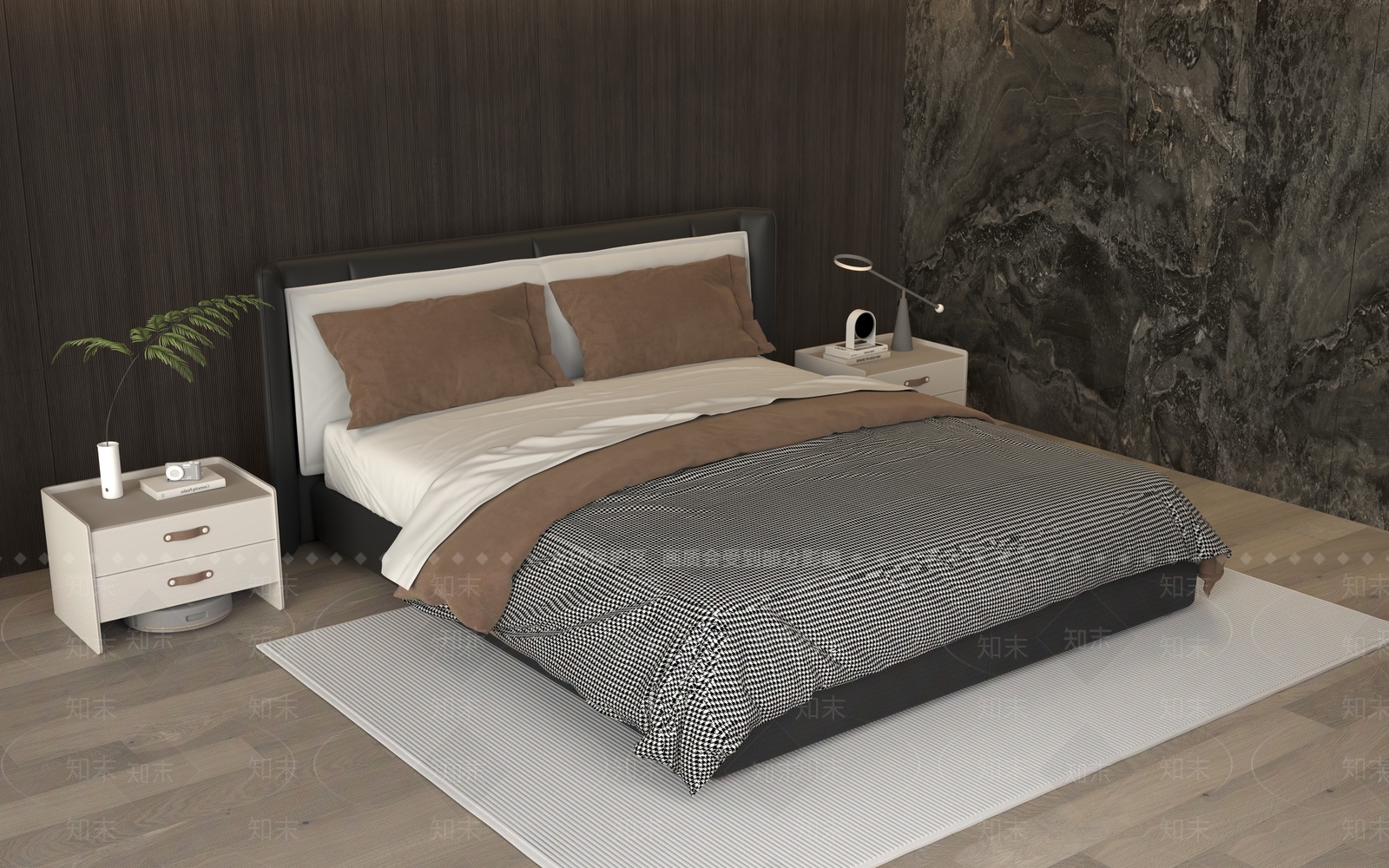 现代双人床3D模型下载【ID:1204694883】