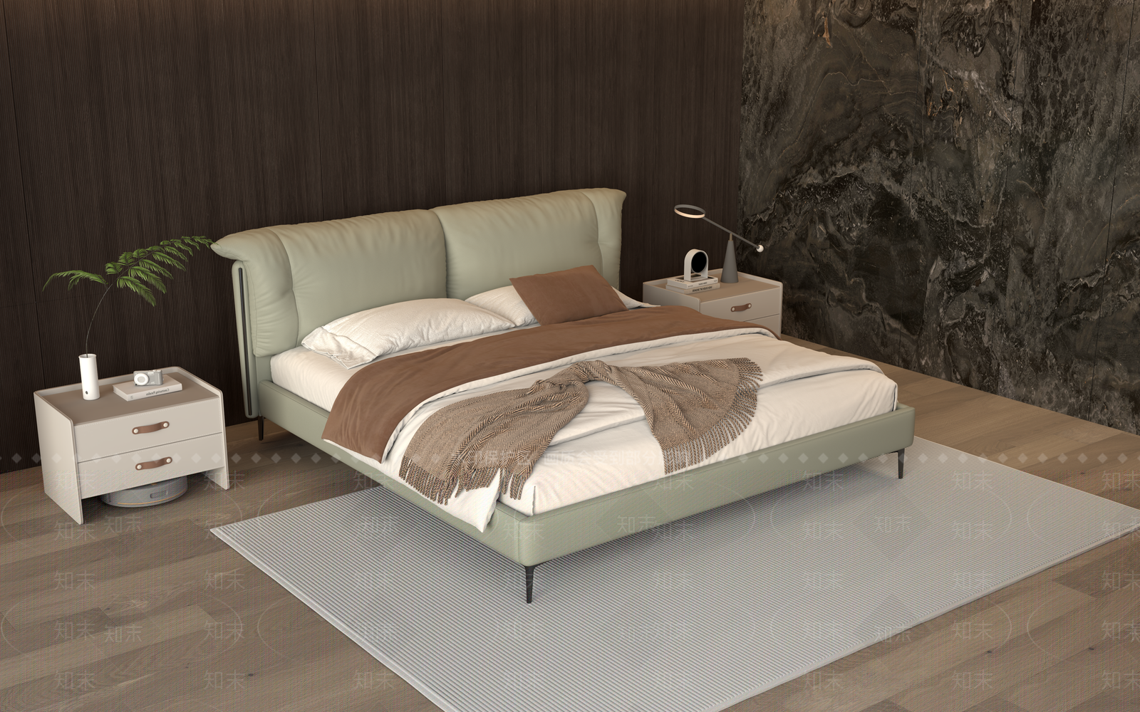 现代双人床3D模型下载【ID:1204695380】