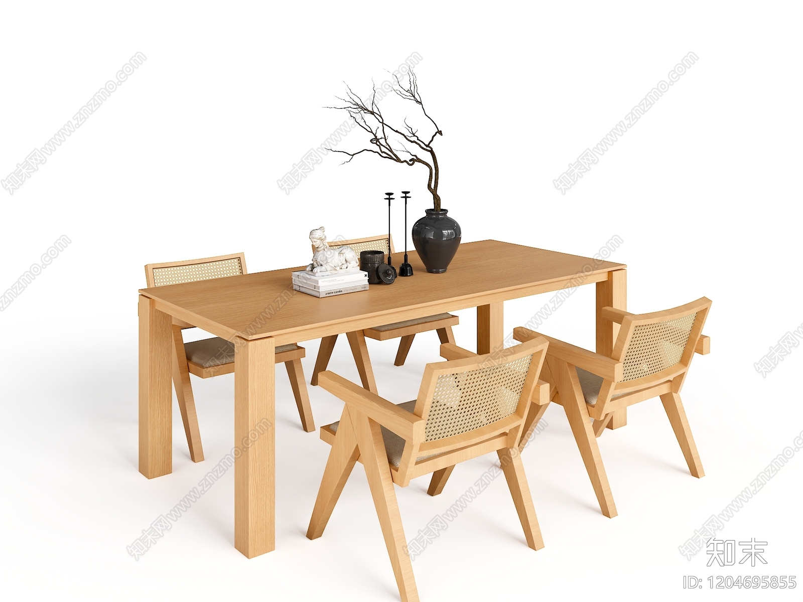 原木侘寂餐桌椅3D模型下载【ID:1204695855】