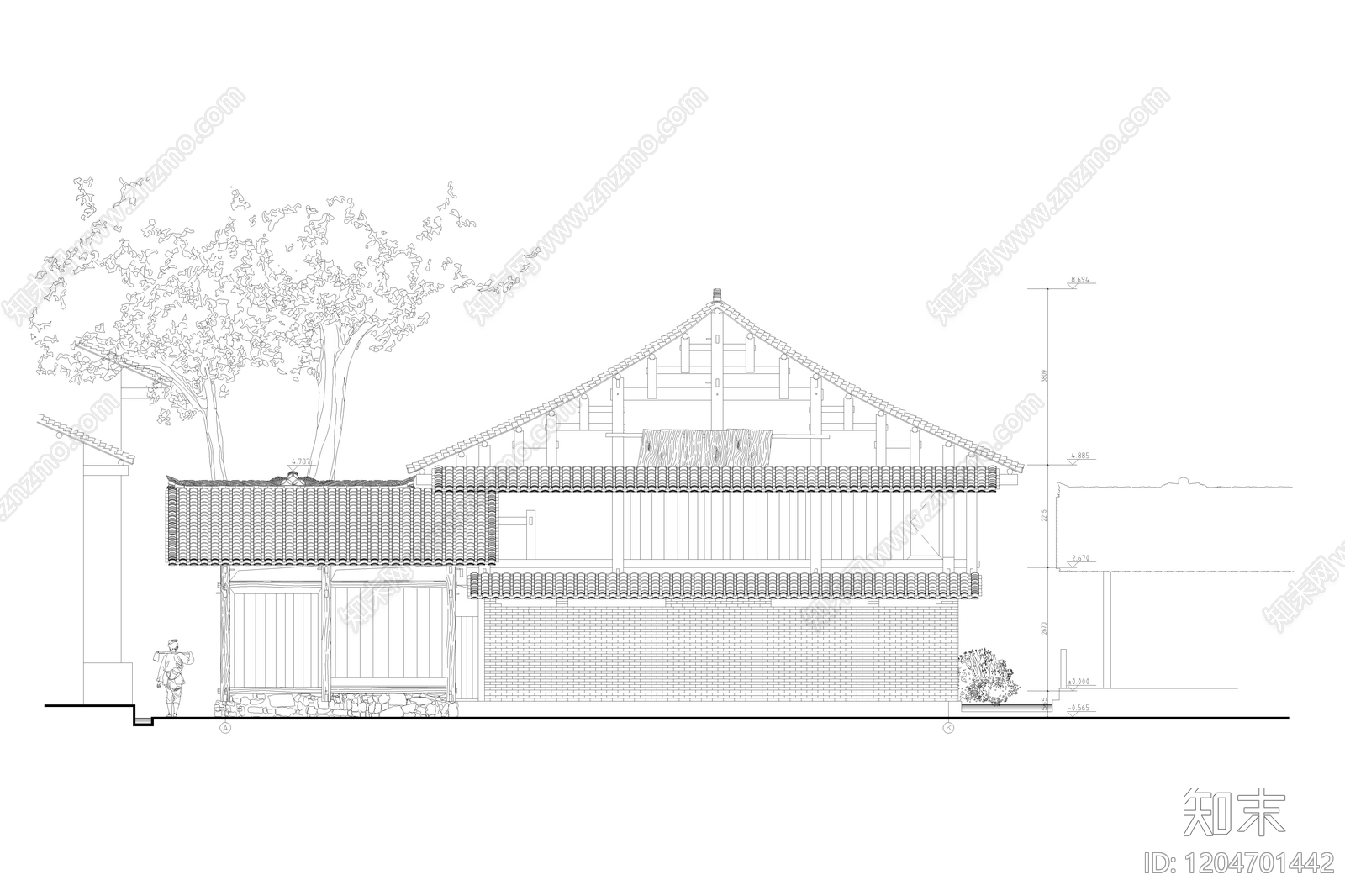 中式复古别墅建筑施工图下载【ID:1204701442】