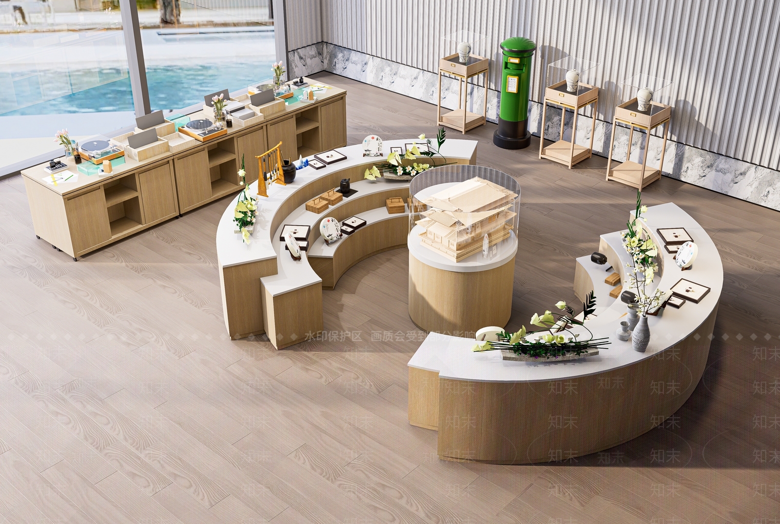 现代原木文创展台SU模型下载【ID:1204704662】