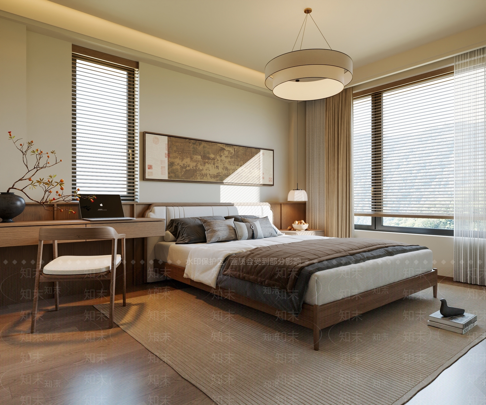 横向中式挂画山水画3D模型下载【ID:1227379341】