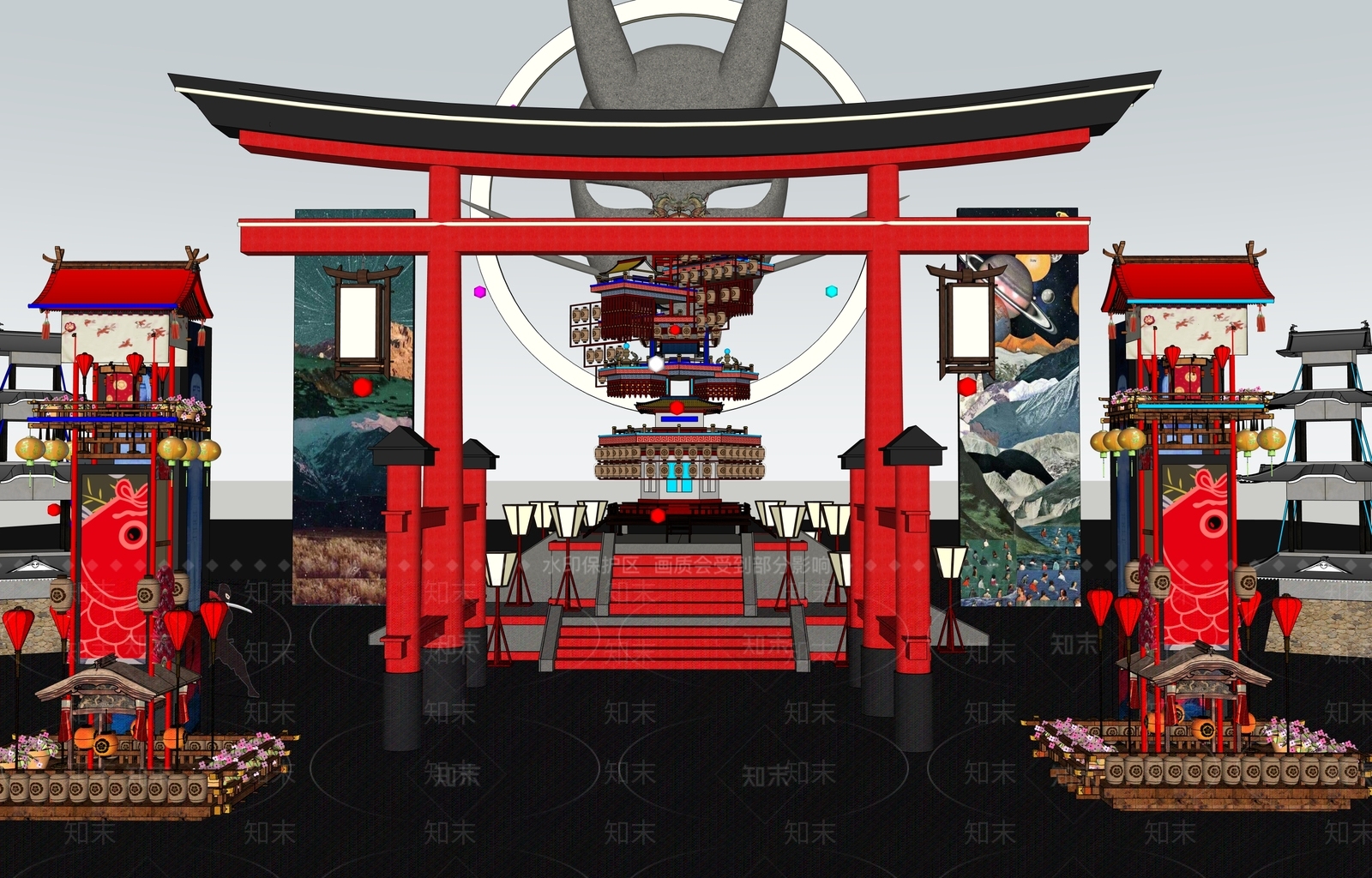 日式复古古建筑SU模型下载【ID:1204721661】