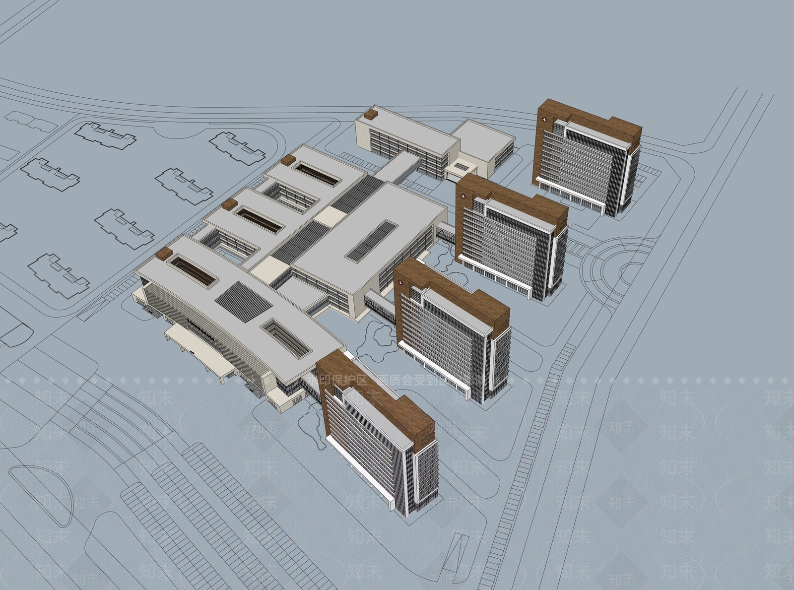 现代新中式医院建筑SU模型下载【ID:1204722479】
