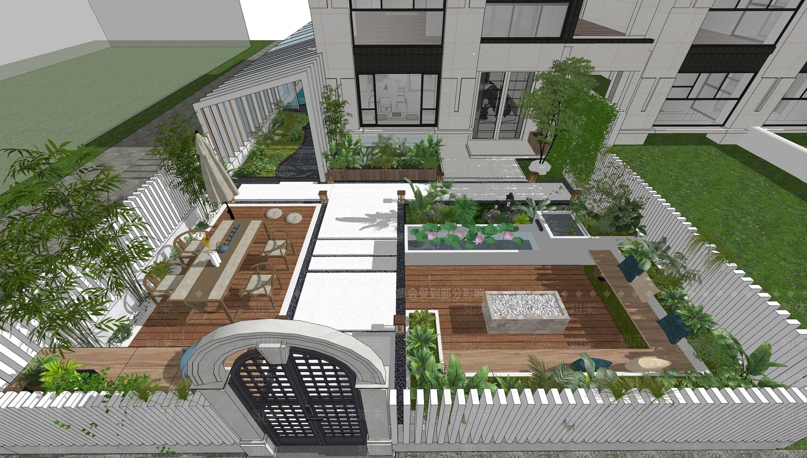 现代别墅庭院SU模型下载【ID:1204749201】