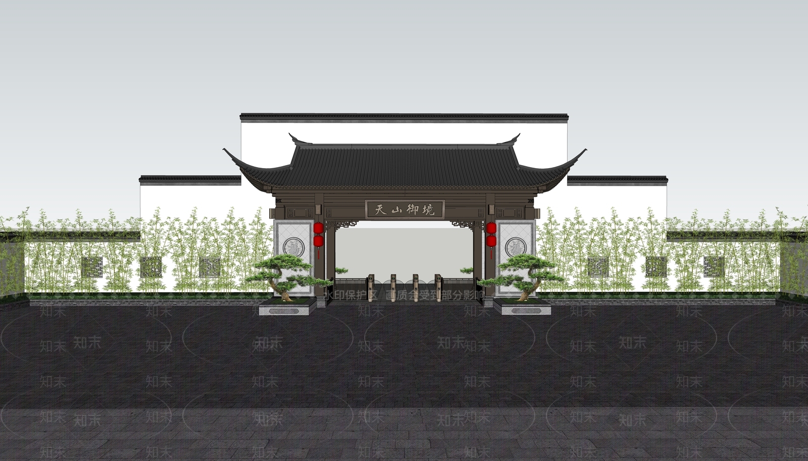 新中式中式入口大门SU模型下载【ID:1204730945】