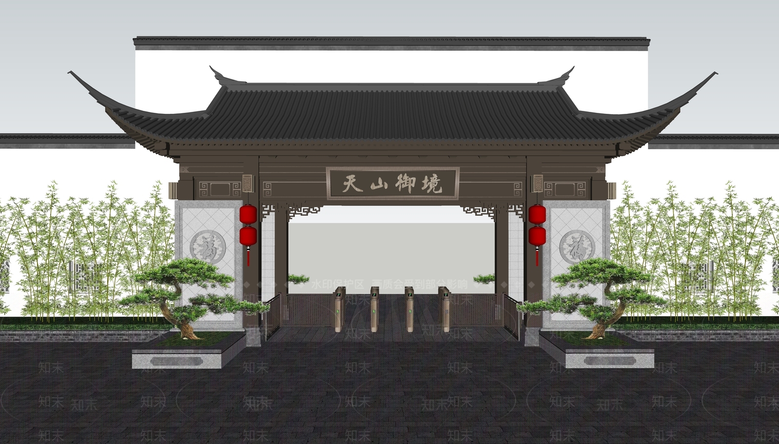 新中式中式入口大门SU模型下载【ID:1204730945】