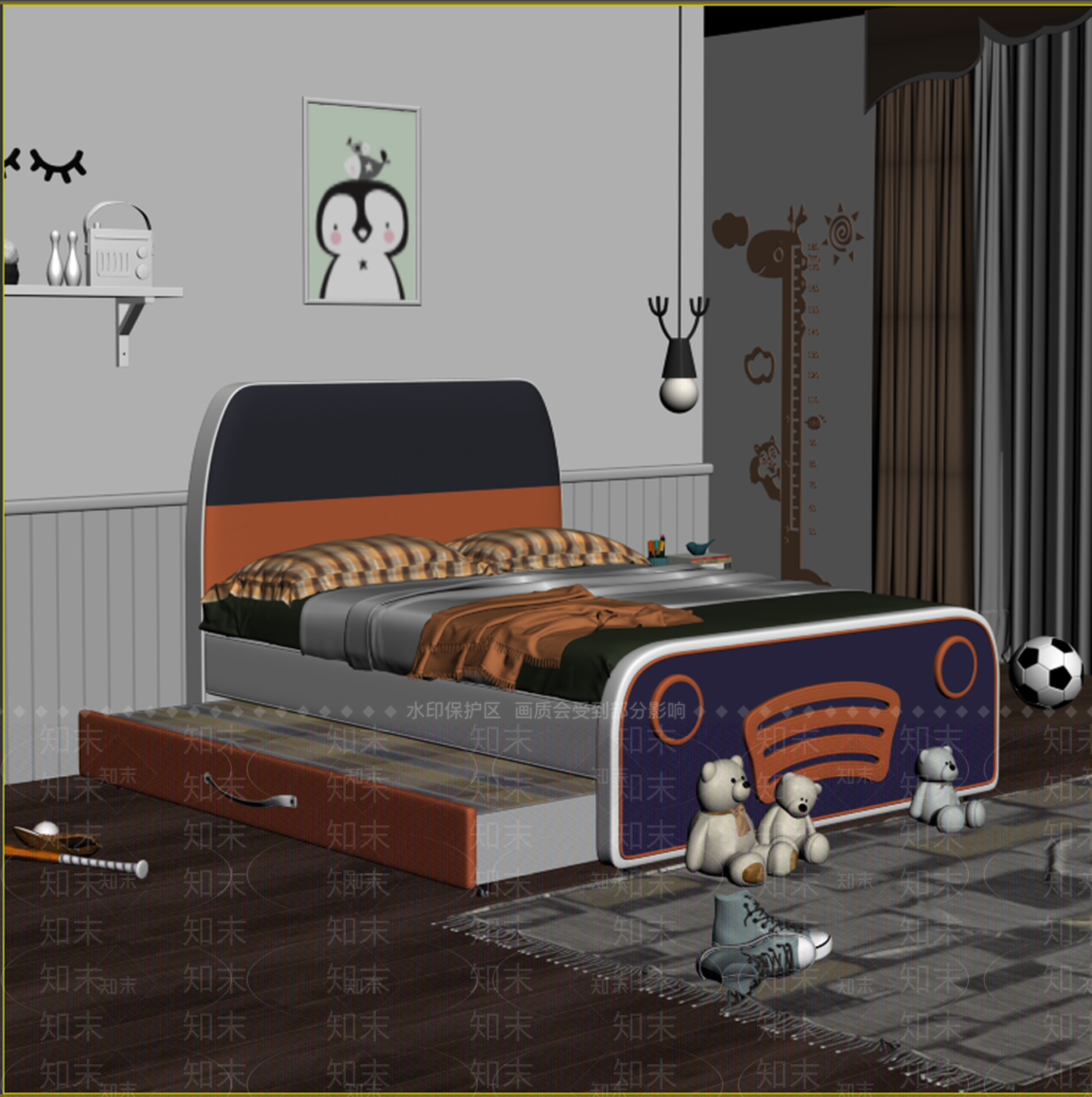 现代复古儿童床3D模型下载【ID:1204733440】