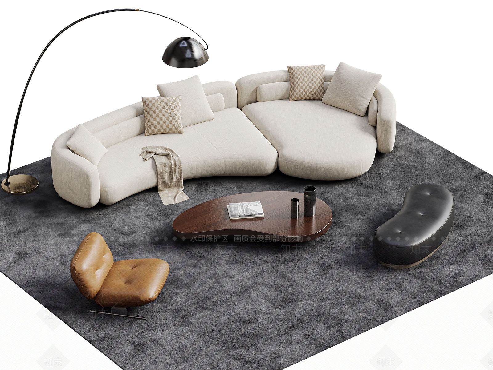 现代意式弧形沙发3D模型下载【ID:1204735528】