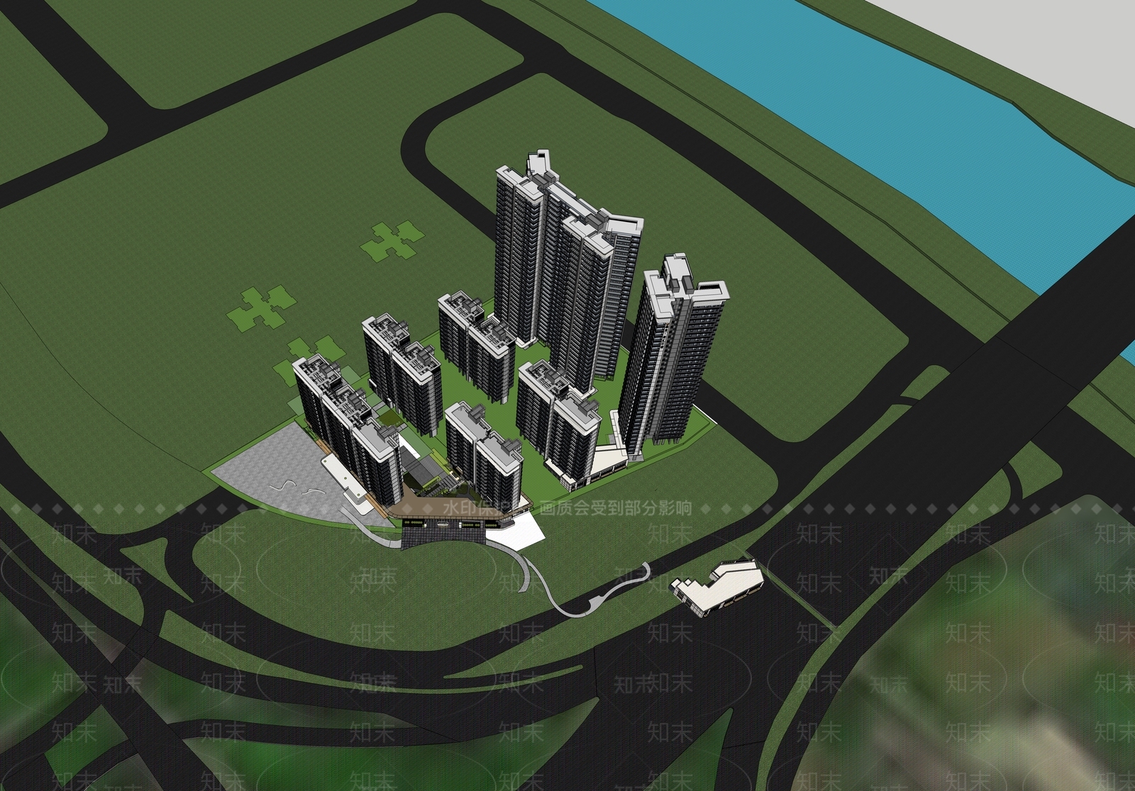 现代高层住宅SU模型下载【ID:1204748422】