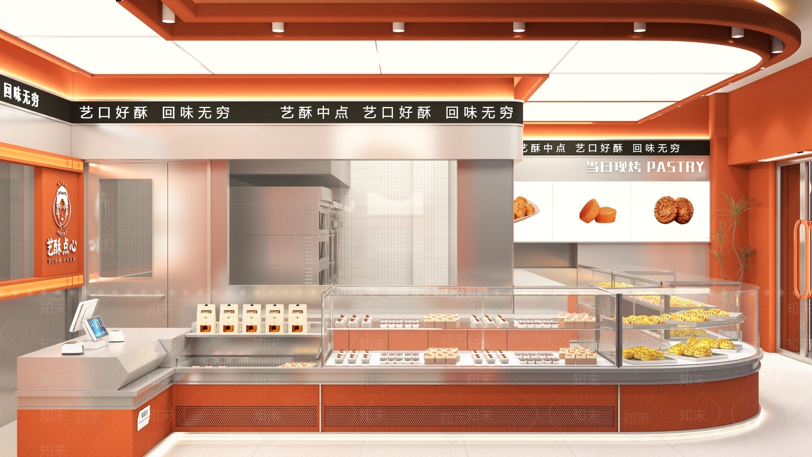现代甜品面包店3D模型渲染效果图