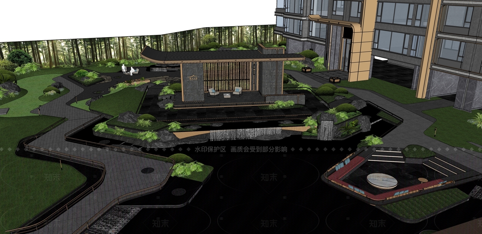 新中式意式小区景观SU模型下载【ID:1204948604】