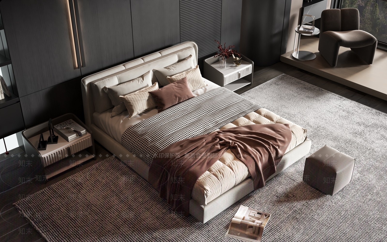 现代双人床3D模型下载【ID:1204756848】