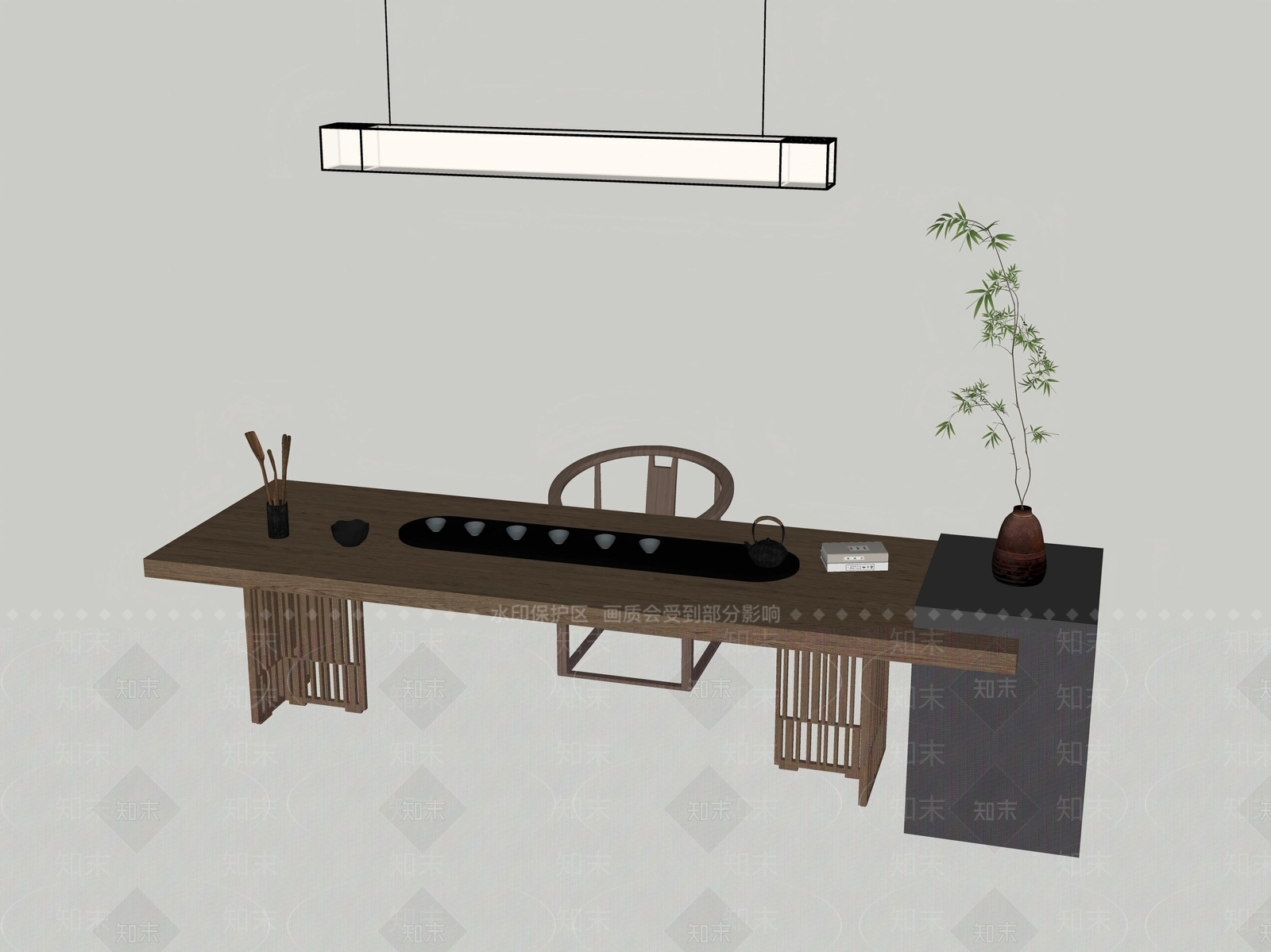 复古侘寂书桌椅SU模型下载【ID:1204758851】