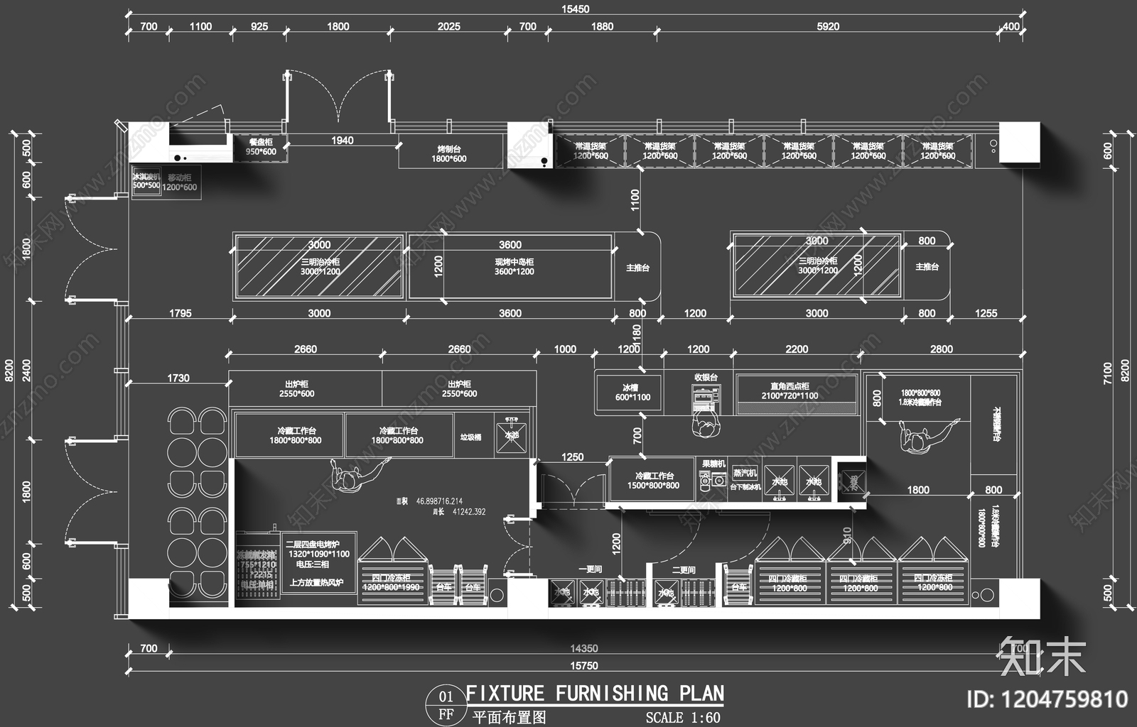 现代面包店施工图下载【ID:1204759810】
