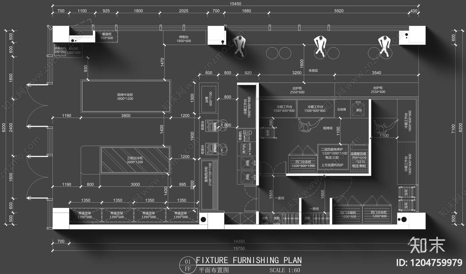 现代面包店cad施工图下载【ID:1204759979】