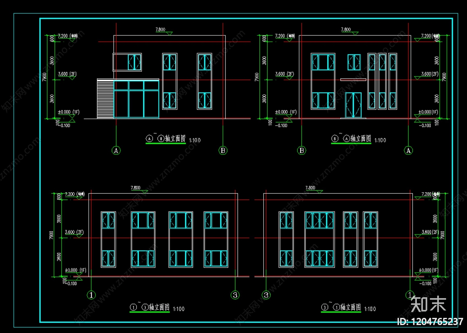 现代极简办公楼建筑cad施工图下载【ID:1204765237】